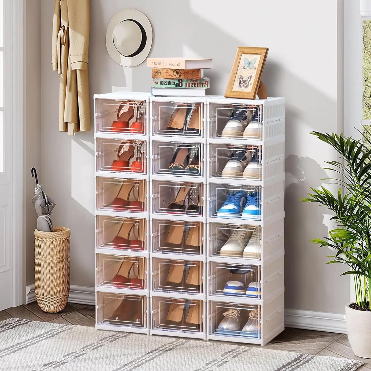 Cajas de Zapatos Plegables Transparentes de Plástico Resistente en 1 PIEZA de Niveles 3 o 6 - ONFENG: Caja de Zapatos con Tapas de Fácil Montaje REGALO DIA MADRE