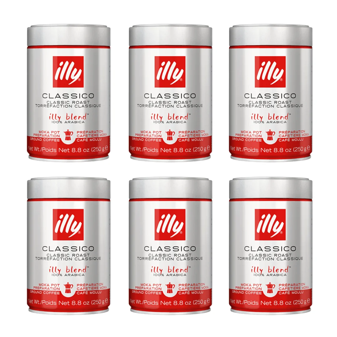Illy Café en Molido Moka 250g - Versión Clásica para Espresso Italiano, Aroma Equilibrado y Suave - PACK 6 UDS - QUMIR