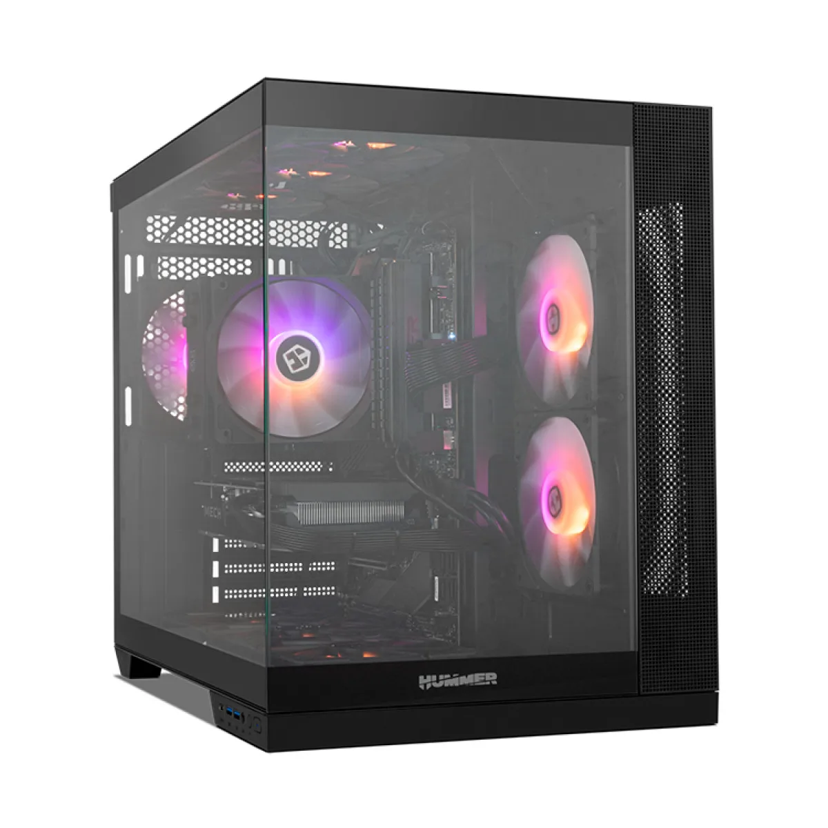NOX XTREME PRODUCTS HUMMER ASTRA NEO BLACK - Semitorre ATX  M-ATX  ITX, Cristal templado panorámico frameless, Espacio para 9 ventiladores, Gráficas hasta 400mm, USB-C y USB 3.0, Negro