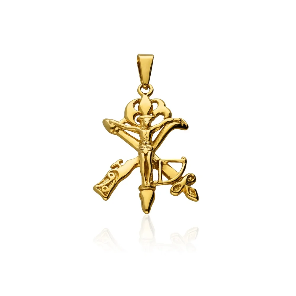 AVANCY - Cruz de la Legión con Cristo en Relieve - Acero 316 L - Chapada en Oro 18 Klt