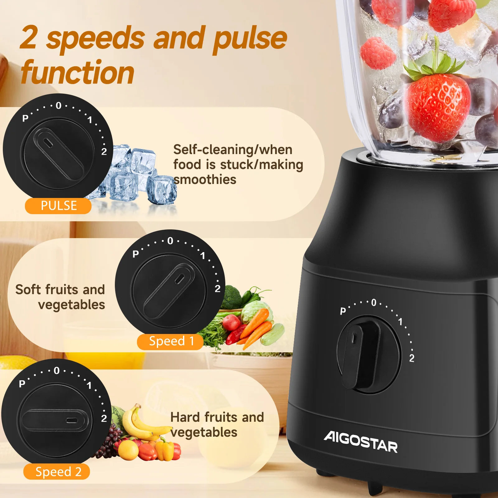 خلاط بهلوان ايجوستار، سعة 1.5 لتر، 600 وات، سحق الثلج. خلاط مع 4 شفرات بطبقة تيتانيوم وسرعتين + وظيفة توربو وautoClean. خالية من مادة BPA. #3