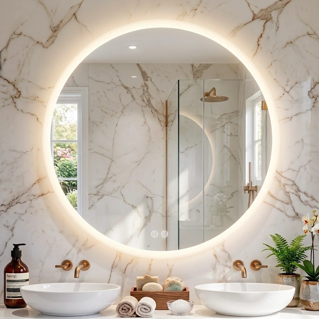 Espejo de Baño con Luz LED Regulable en 3 Colores - Espejo de Pared ANTIVAHO con Ajuste de Brillo y Memoria - Interruptor Táctil y Retroiluminación Inteligente