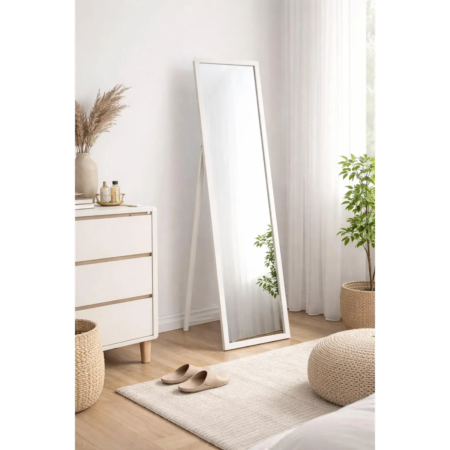 Espejo de Pie Blanco 130 cm – Espejo de Cuerpo Entero con Soporte Plegable Elegante y Moderno