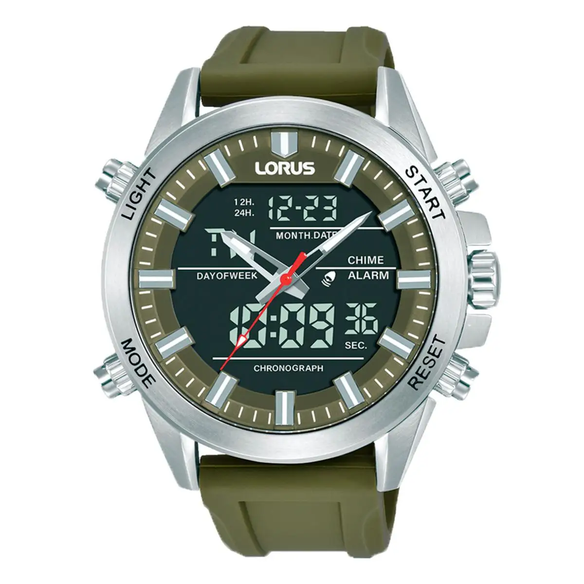 Lorus By Seiko Watches Reloj Lorus Sports Acero 10 Atm , Color De La Pulsera Verde.