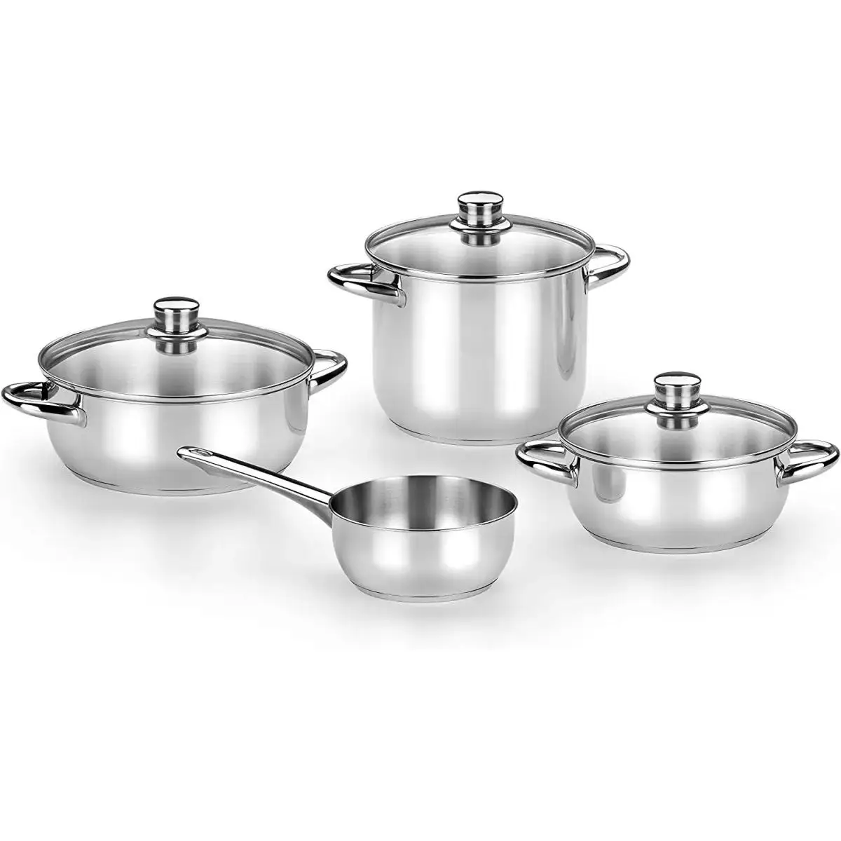 Monix Optima 2-Pot Battery, 4-Piece Batch, Stainless Steel, Gas Cooker, Ceramic and Induction, Pot, Kitchen Utensils