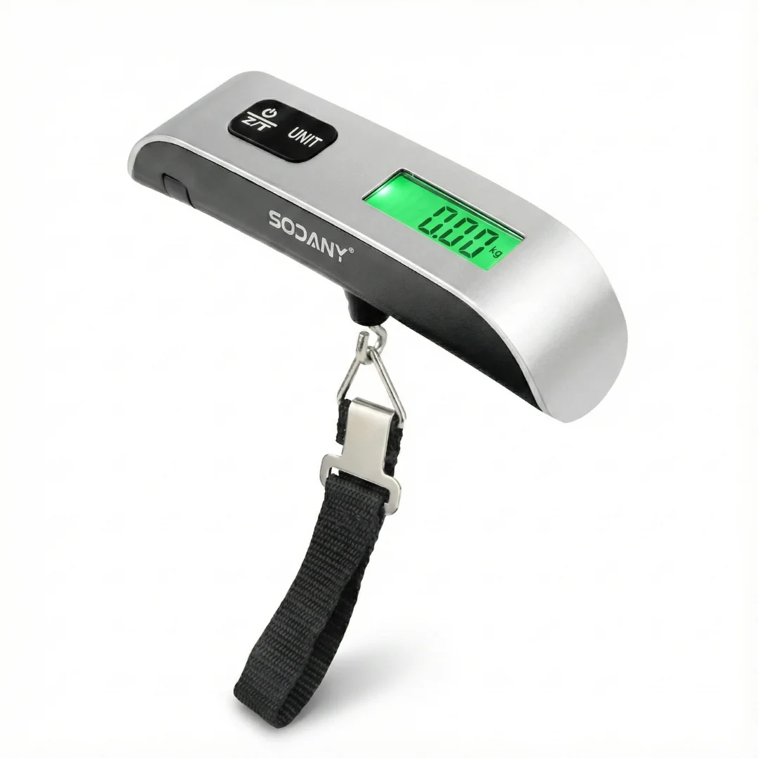 SODANY Báscula Digital Equipaje 50kg - Pesa Maletas Viaje Portátil con Pantalla LCD, Balanza de Alta Precisión con Cinta