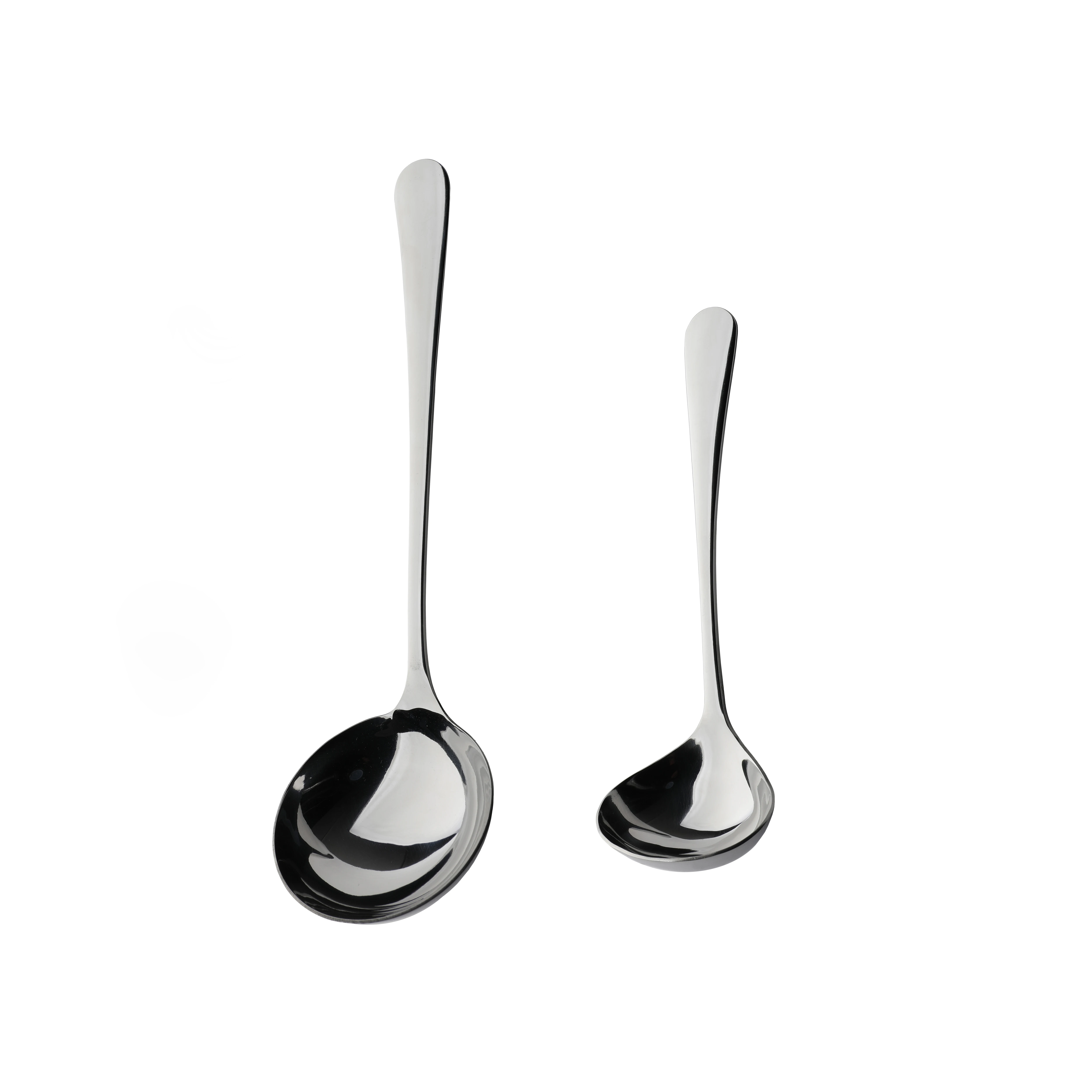 Mr.Spoon Serie Liso,Cazo para salsa y servir de 2, 6 o 12 piezas,Acero inoxidable 18/0,Plateado,Económico y funcional,Cazo de servir largo 286mm,Cazo para salsa 183mm,Mango monobloque,Apto para