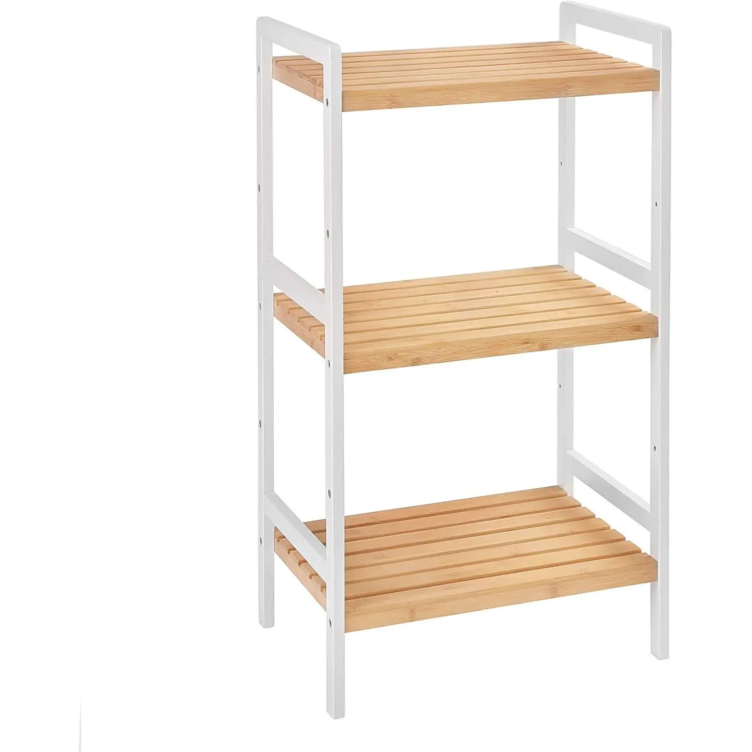 SONGMICS Estantería de bambú de 3 Niveles para baño, Cocina y Dormitorio, 45 x 31,5 x 80 cm, Natural y Blanco