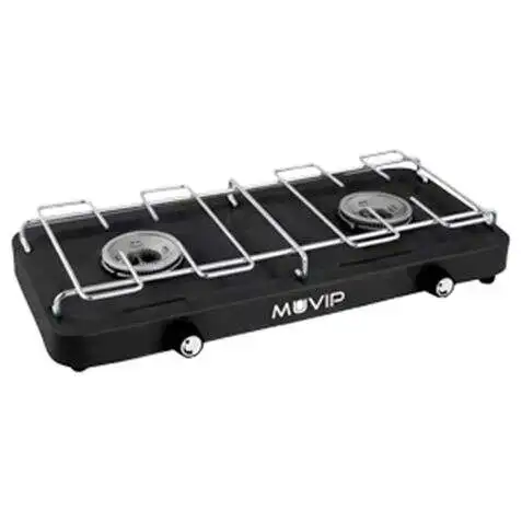 Muvip cocina de gas 2 fuegos con parrilla desmontable - base antideslizante - color negro