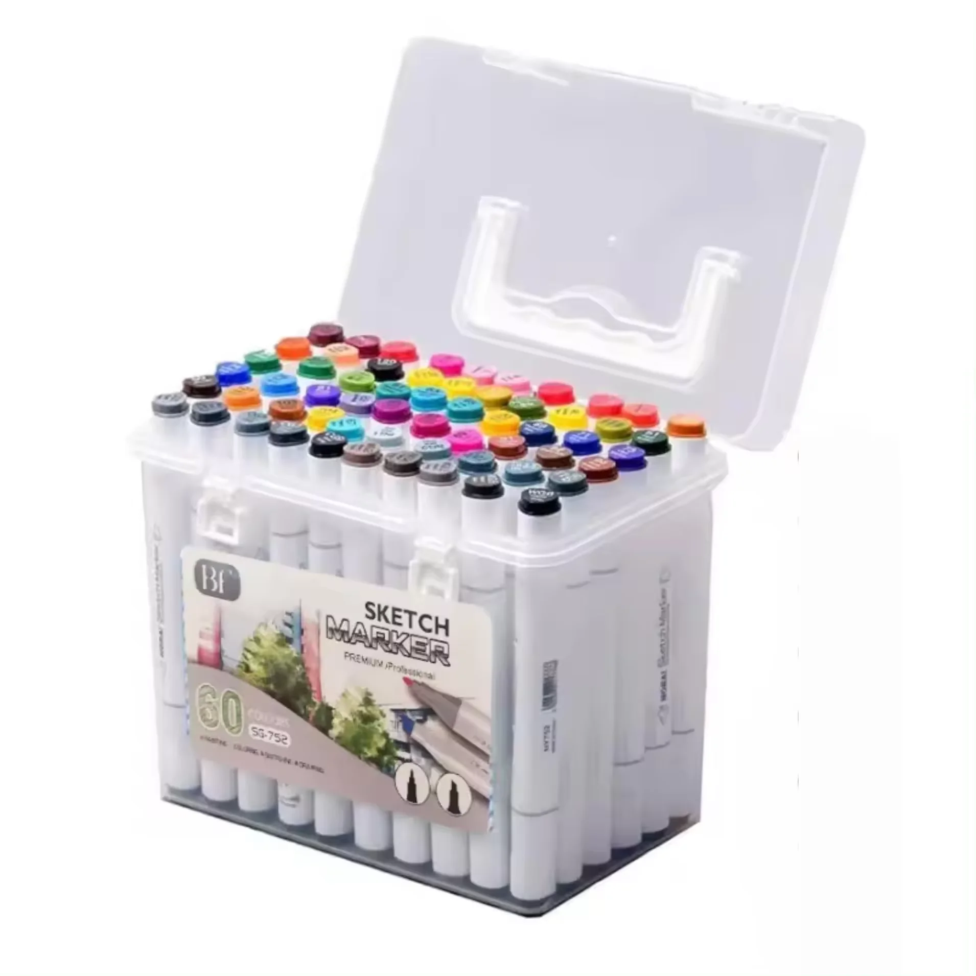 CasaSofia- BF Sketch Marker Maletin 12/24/36/60 Rotuladores Doble Punta para Dibujar , Colorear, Pintar Dibujo,sin marca. Caligrafia Colores Surtidos Rotuladores Base Alcohol BFG. Despierta tu