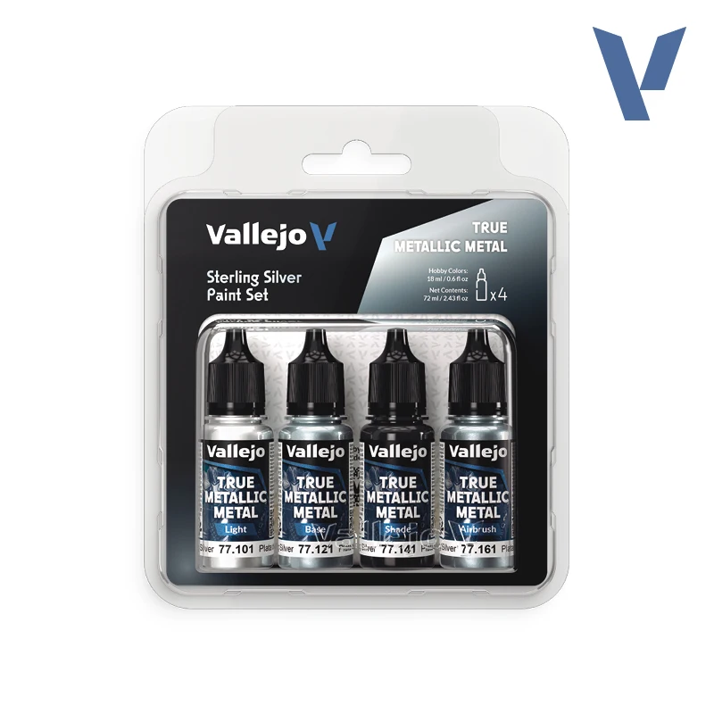 True Metallic Metal set de pinturas Plata de Ley (Sterling Silver) de Acrylicos Vallejo.