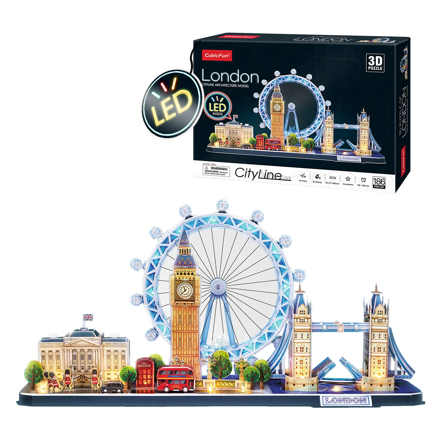 Puzzles 3D - London Led Cityline | Puzzles 3D Niños 8 Años | Puzzles 3D Adultos y Puzzles 3D Niños | Modelos de Construcción | Juegos Infantiles | 186 Piezas