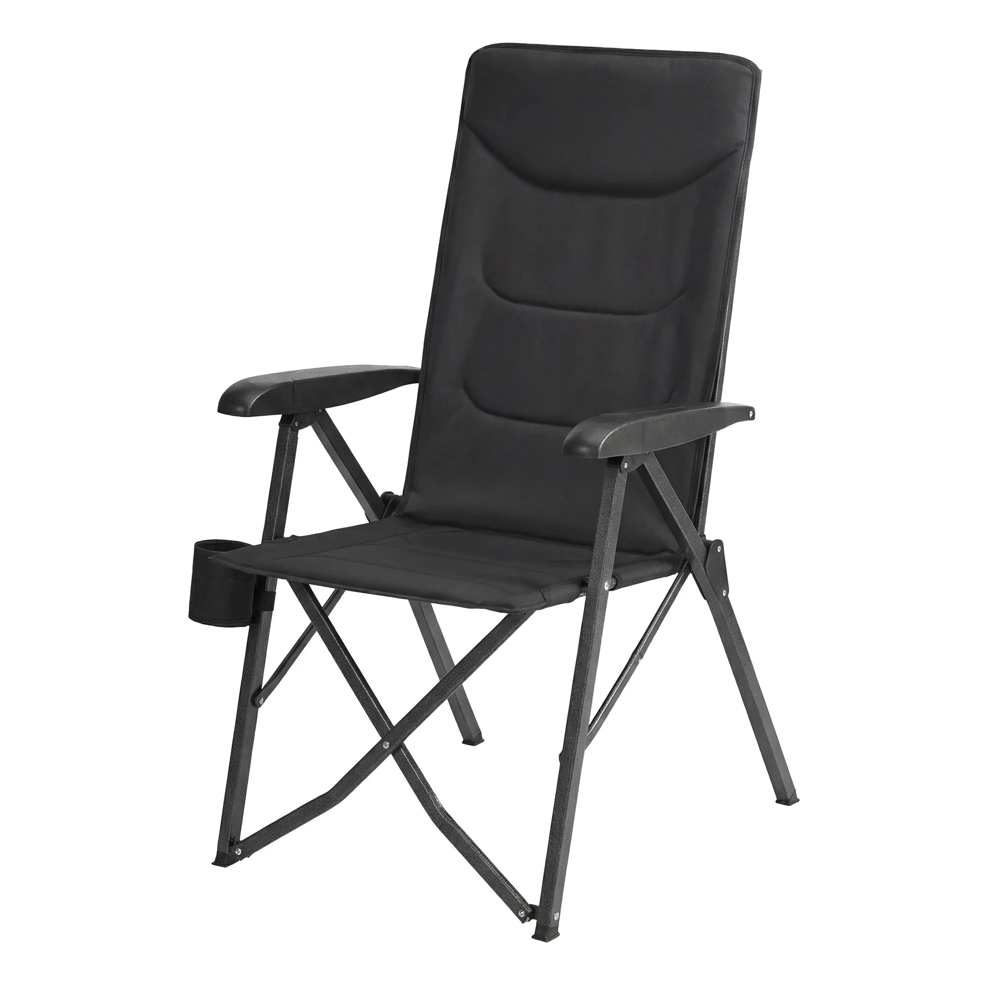 SONGMICS Silla de Camping para Adultos, Reclinable 95°-150°, Plegable, Respaldo alto Ajustable, con Portavasos y Bolsa con Correa para el Hombro, Jardín, Pícnic, Pesca, Negro/Azul/Gris