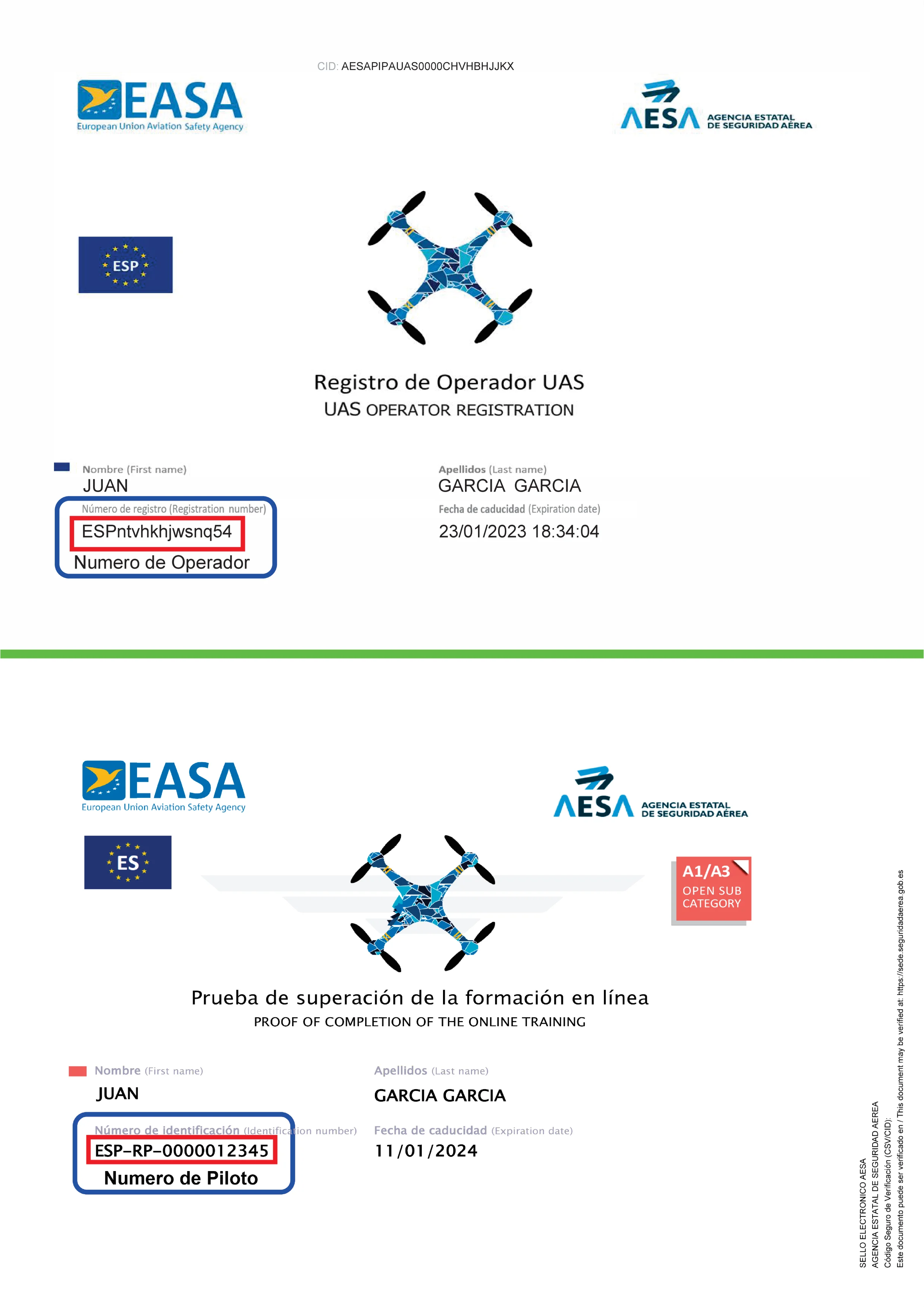 Servant ●   Aes pvc card |   Easa ●   Single-sided printing ●   Operator number "o" drone pilot certificate |   A1/a3 |   A2. |   Sts (1 card |   Single sided printing) customizable drone card