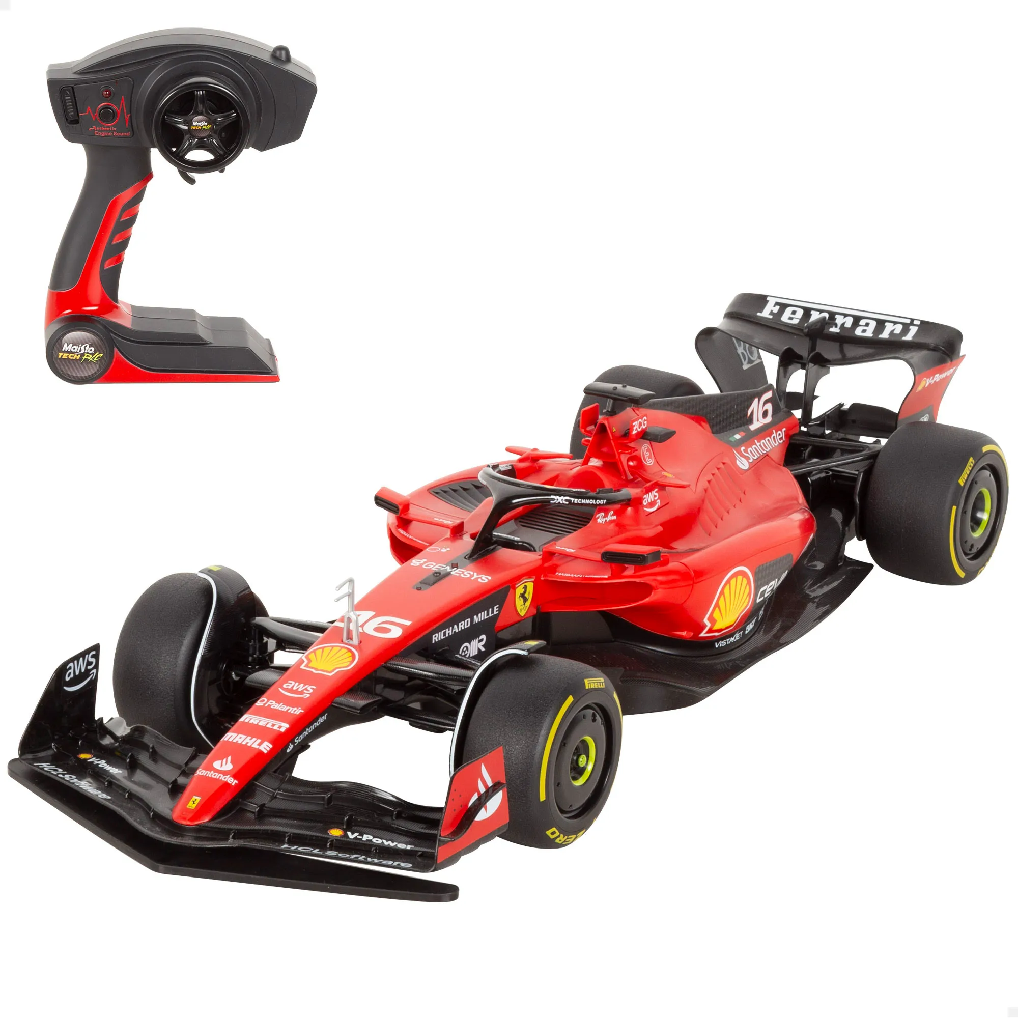 Maisto Tech R/C - Coche teledirigido Ferrari SF-23 Charles Leclerc o Red Bull Racing RB19 Max Verstappen, escala 1:10, réplica licencia oficial, mando ergonómico 2.4 GHz, batería USB, funcion de luz,