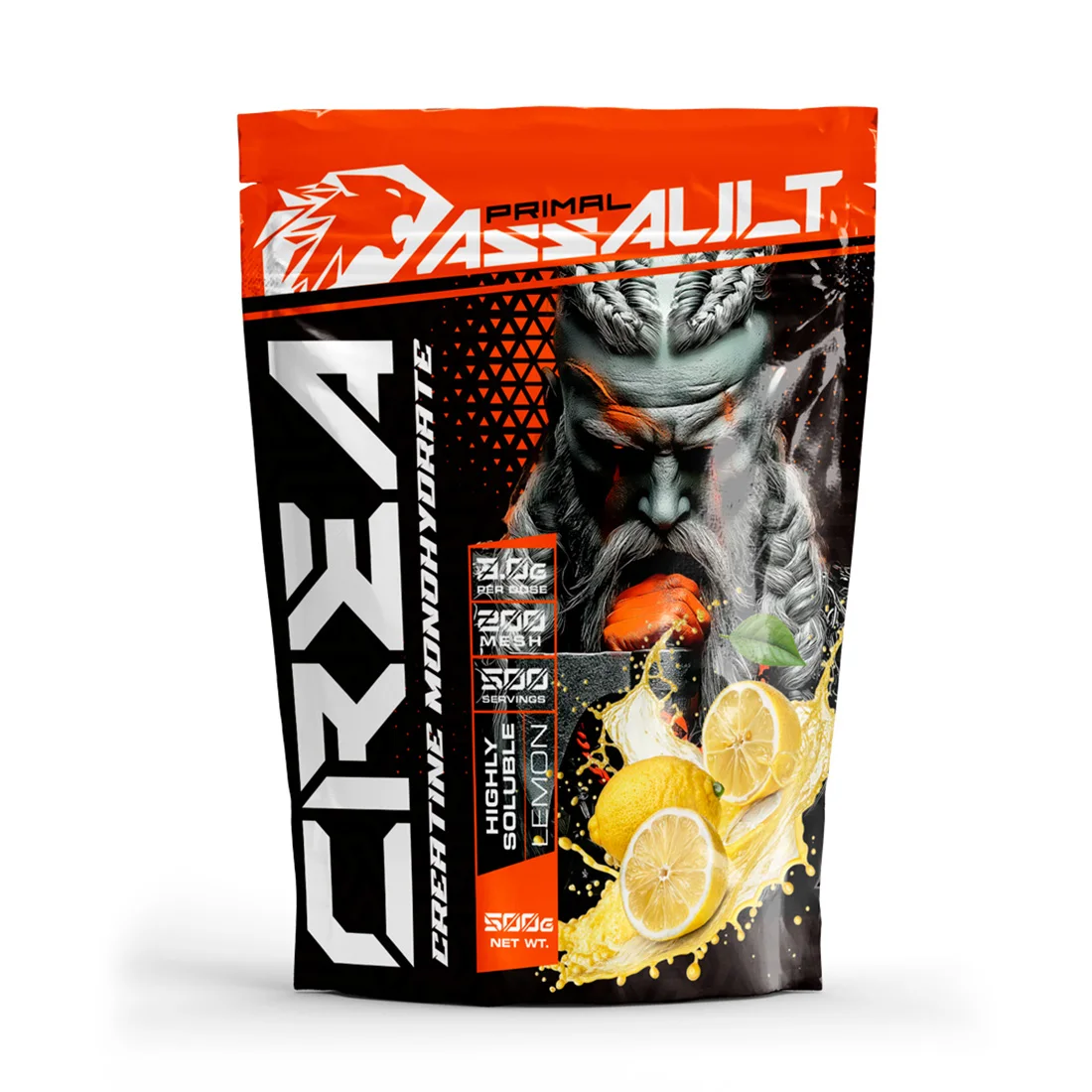 asalto | Creatina en Polvo 500g Sabor LIMÓN/NEUTRO/PILOPATA | 100% Monohidrato de Creatina Micronizada | No incluye dosificador | Sin Añadidos y Libre de Contaminantes | Sin OGM, Vegano, Sin Glúten