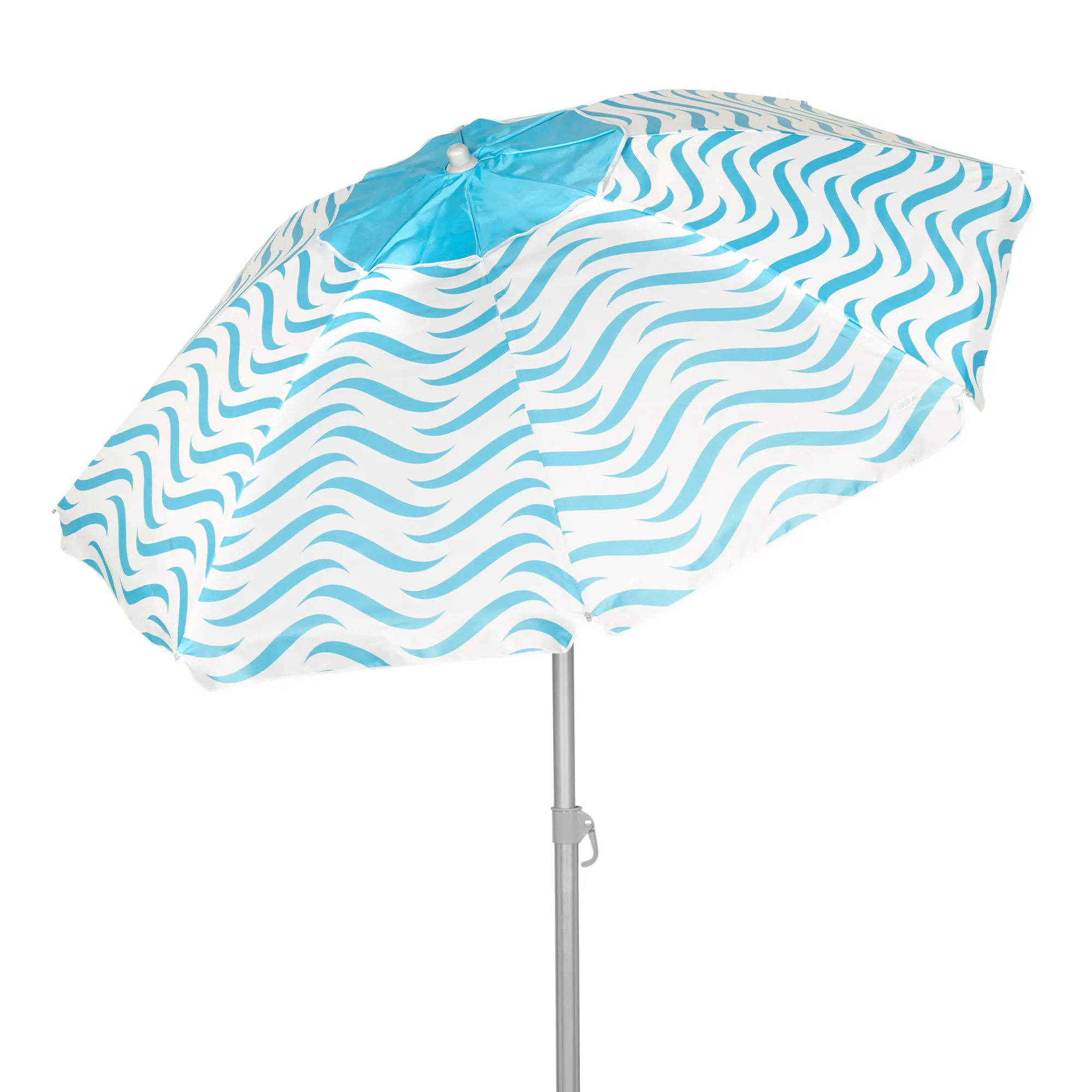 Aktive - Sombrilla de playa antiviento, protección UV50, ventilación superior, mástil de acero inclinable 28/32 mm, poliéster, 8 varillas de fibra de vidrio, funda con asa incluida, diseño olas