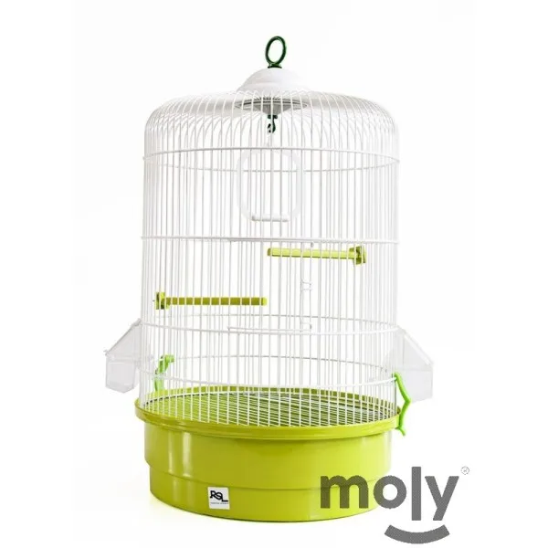 MOLY Jaula Redonda para Pájaros Exóticos y Tropicales con Comederos Externos y Palos Posaderos