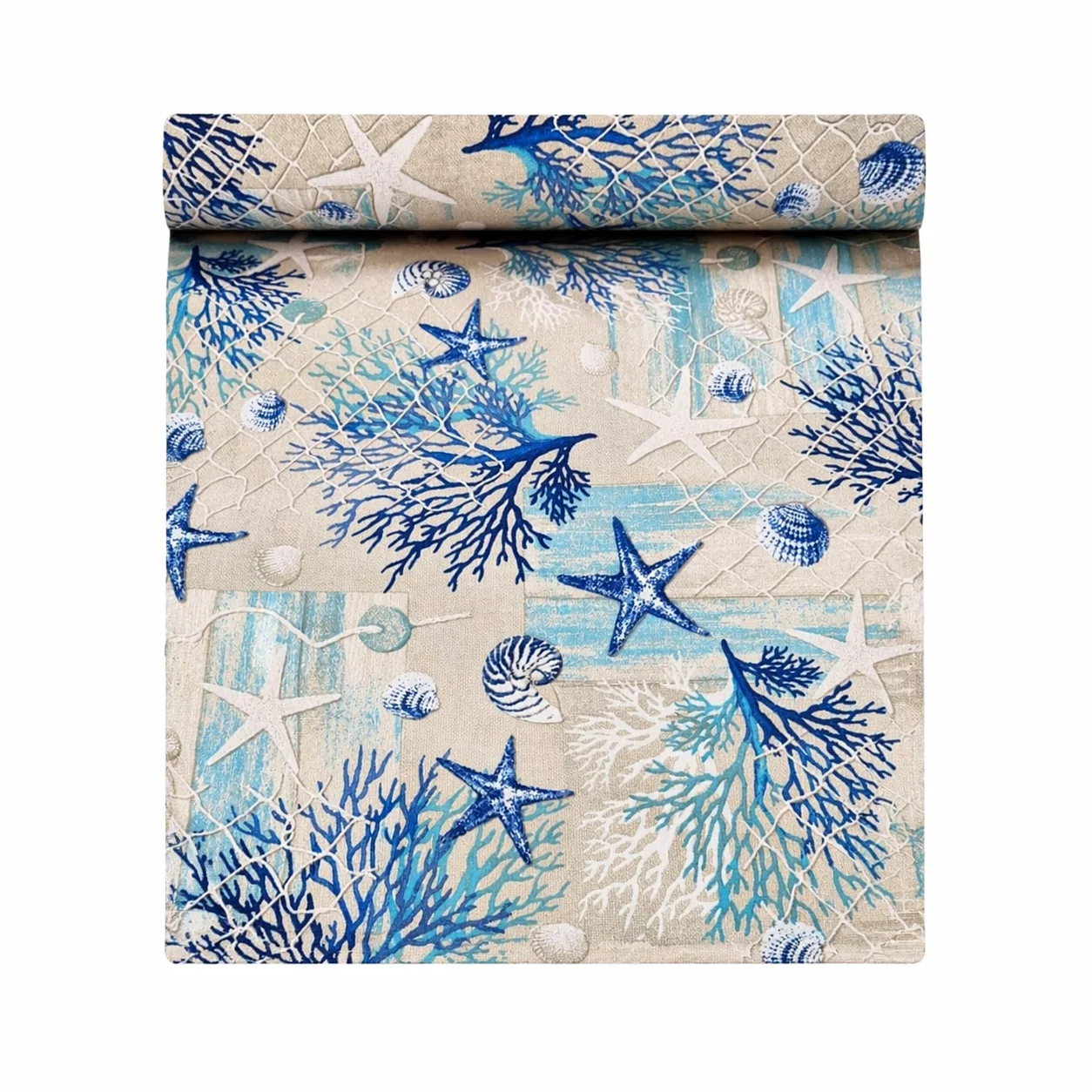 Ferrero Tejidos - Loneta Estampada OCEANO AZUL. Ancho 2.80 metros, Largo a escoger de  0.50 a 0.50 metros en una sola pieza continua. Para confeccionar, manualidades, costura, tapizar, forrar,