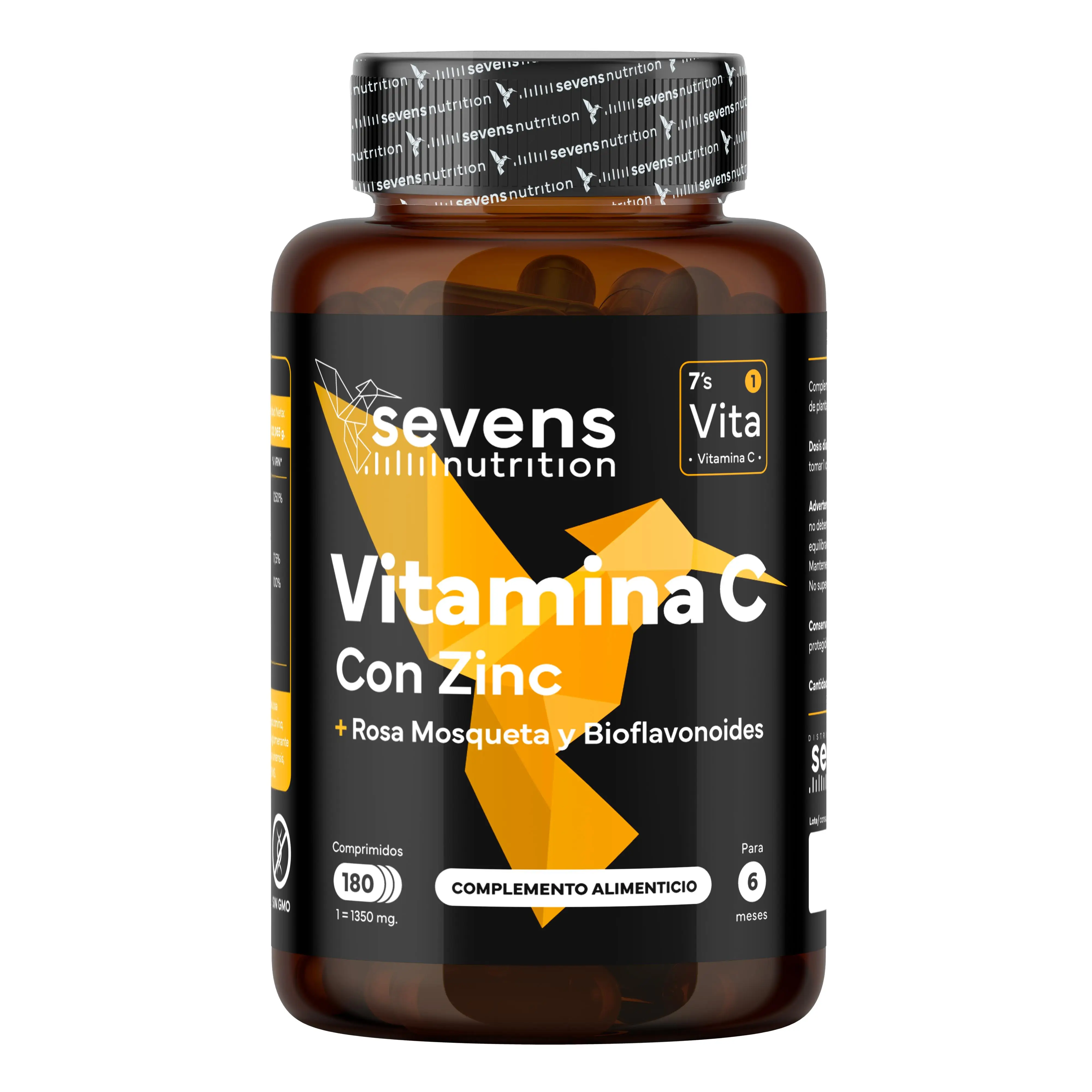 Vitamin c 1000 mg and zinc with bioflavonoids and rosehip. Sevens nutrition. Strengthen your immune system. Reduce your tiredness and fatigue. Powerful antioxidant. 180 100% natural vegan tablets