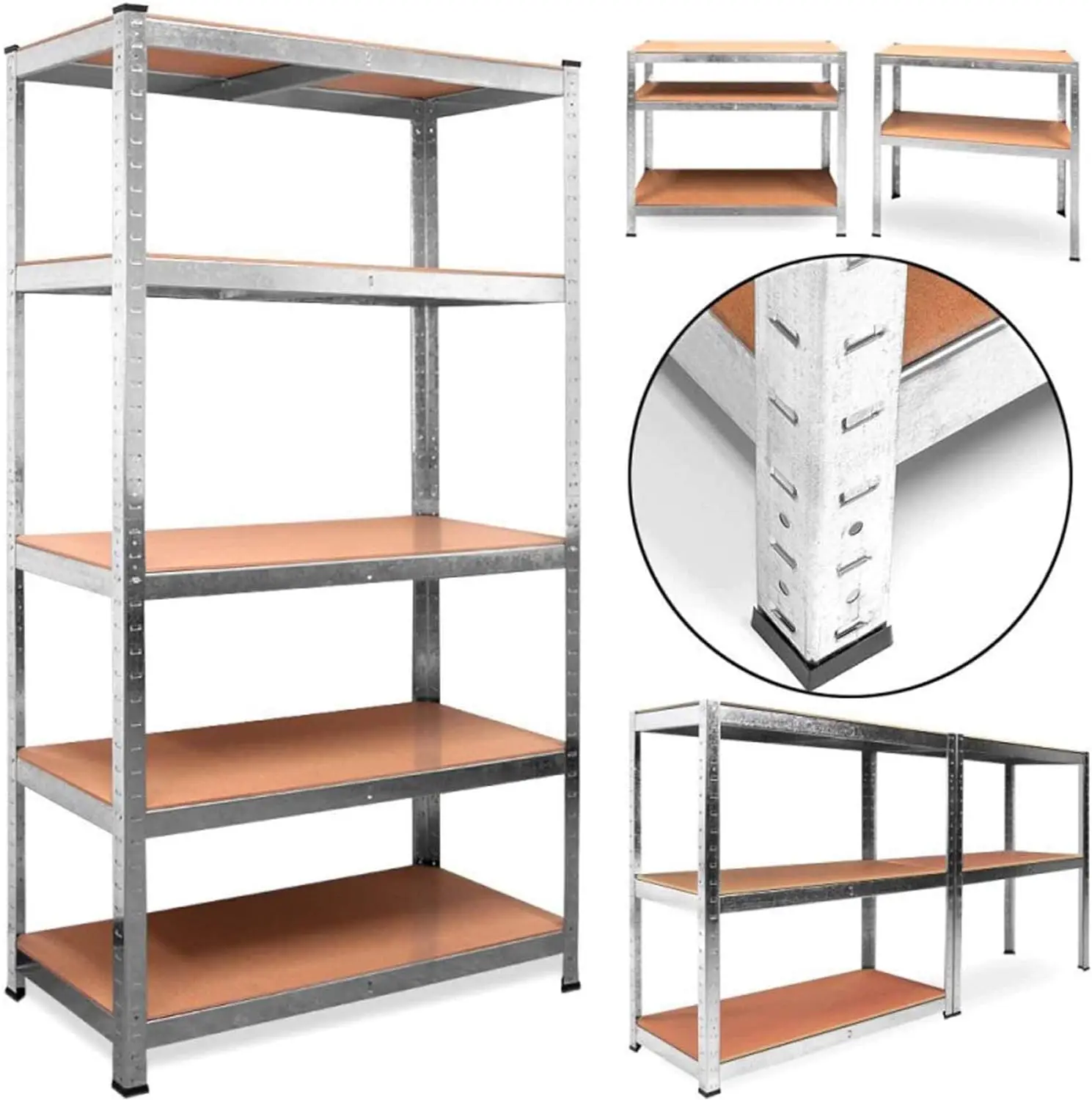 T-lovendo metal storage rack of galvanized steel + 5 shelves MDF, 180x90x40cm, Modular, adjustable shelves, storage room, garage.