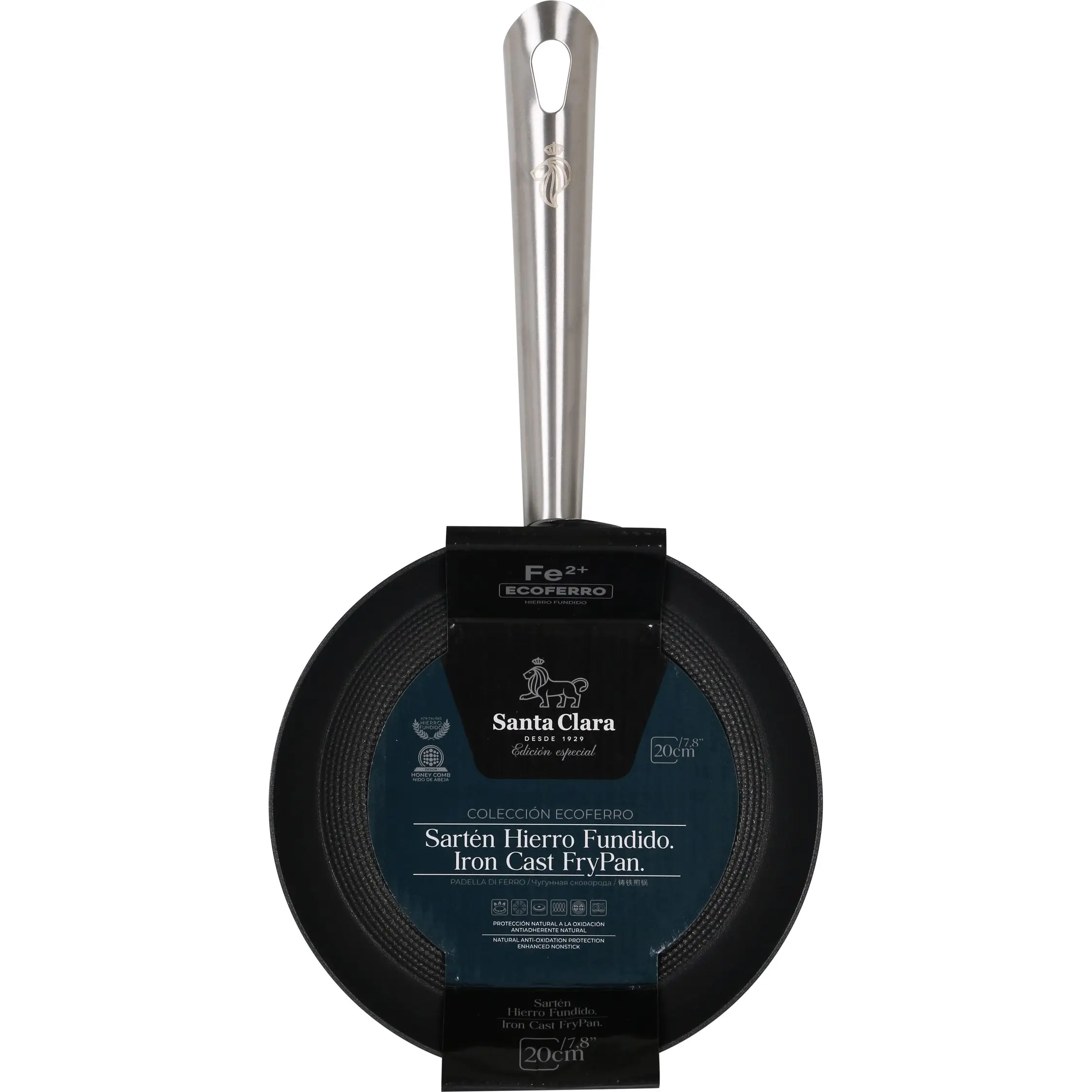 Santa Clara - Sartén 20cm Hierro Fundido Gama EcoFerro, Antiadherente y Versátil para Todas las Cocinas, Mango Ergonómico y Cómodo