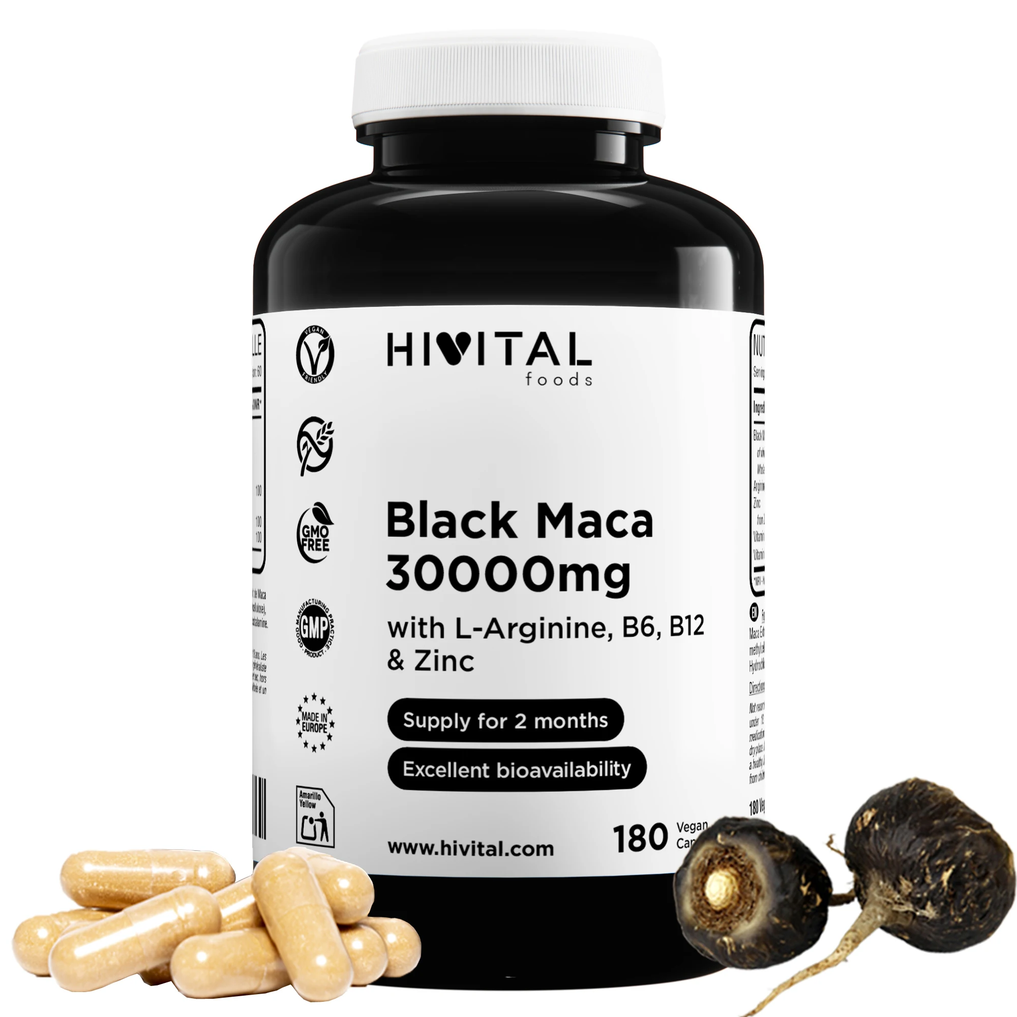 Maca Negra 30000 mg .180 cápsulas veganas. Hivital