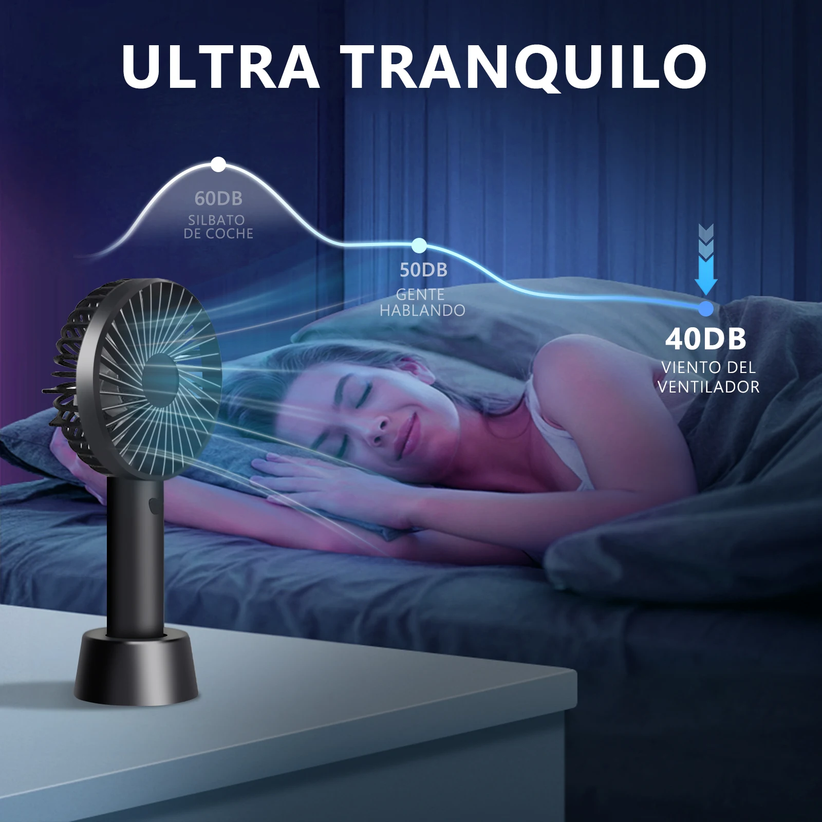 Easyspeed mini handheld fan, portable battery fan 3 adjustable speeds, long lasting, silent, usb charging