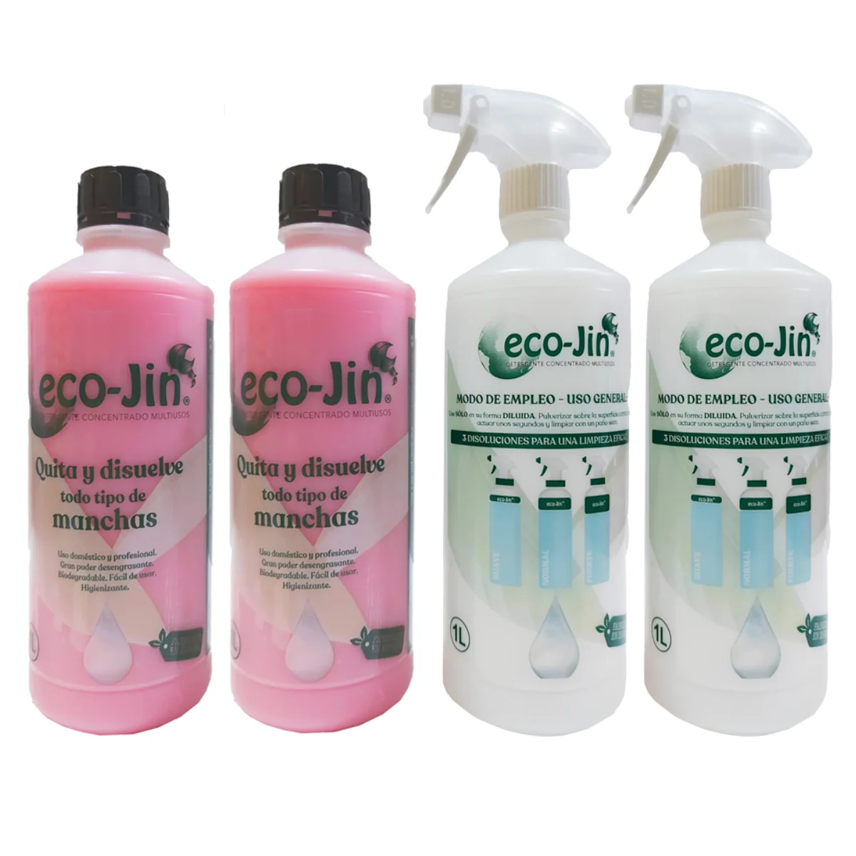 ECO JIN LIMPIADOR 2 HOME MULTIUSOS + 2 PULVERIZADORES- DETERGENTE EXTRA CONCENTRADO , PRODUCTO REVOLUCIONARIO , DESENGRASANTE , TALCO (P-002)