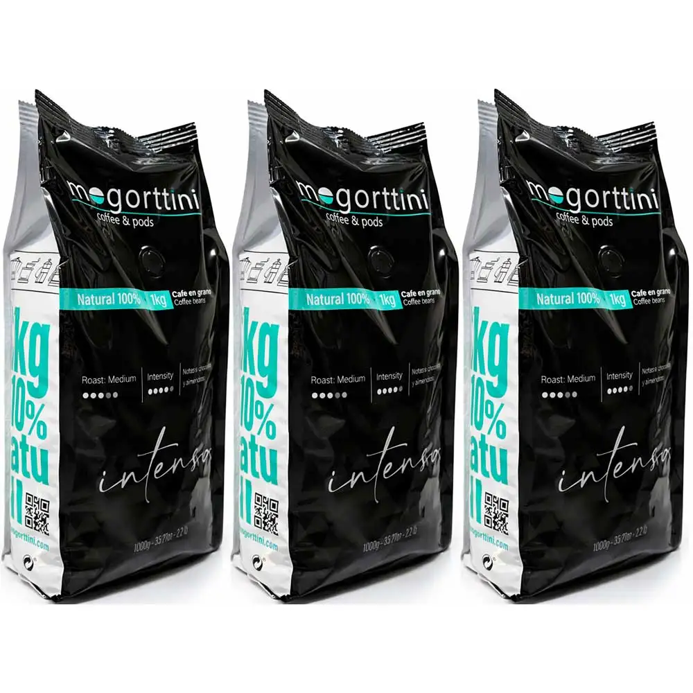 Mogorttini- Pack 3 Kilos Café en grano espresso Intenso natural -Ideal para Profesional, Hostelería y Grandes Consumidores - Especial Superautomática