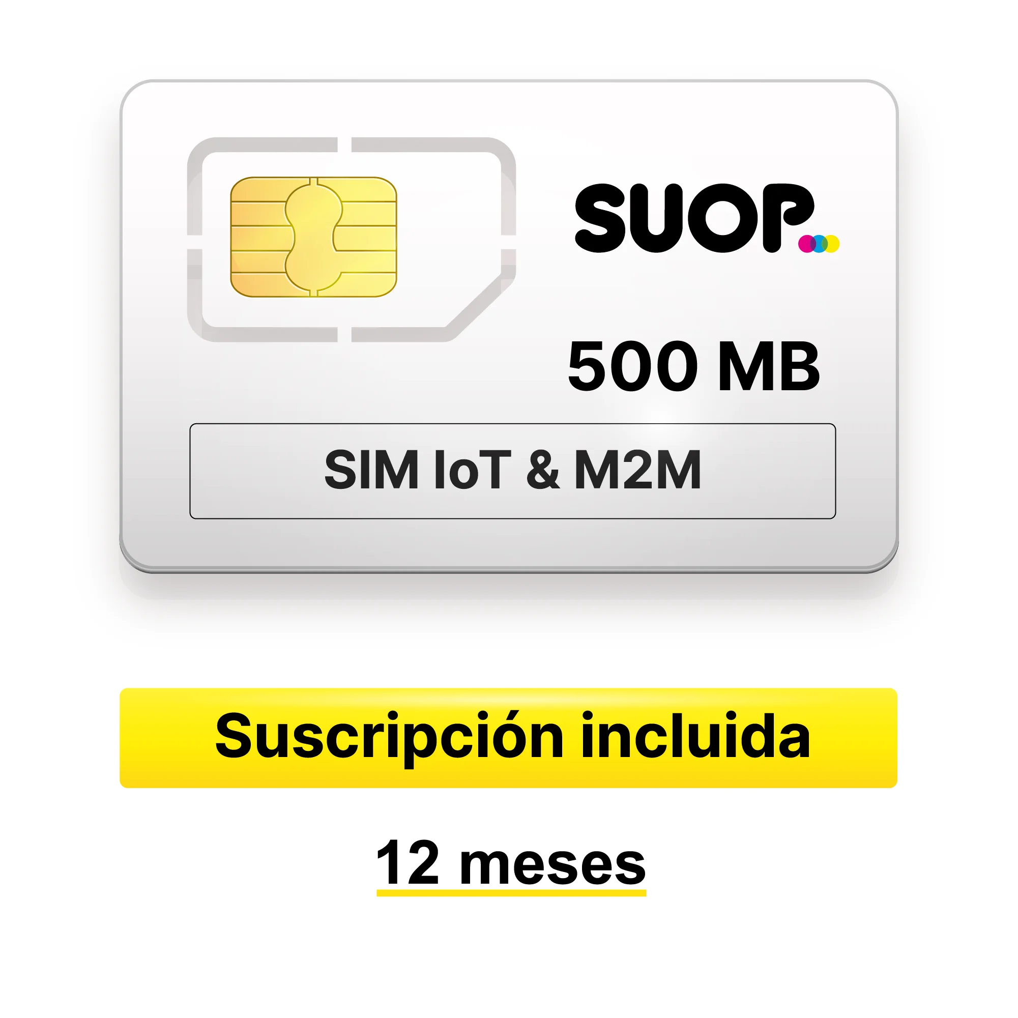 Tarjeta SIM para dispositivos IoT, M2M y domótica. Prepago con 500 MB/mes durante 12 meses. Pago único anual. Cobertura global en Europa. Red multioperador.