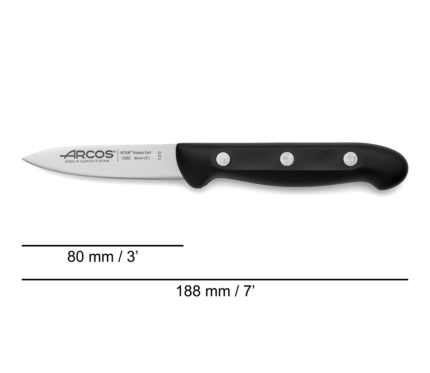 Arcos maitre series - 3-piece kitchen knife set (browser + kitchen + chef) - nitrum stainless steel blade - black polypropylene handle