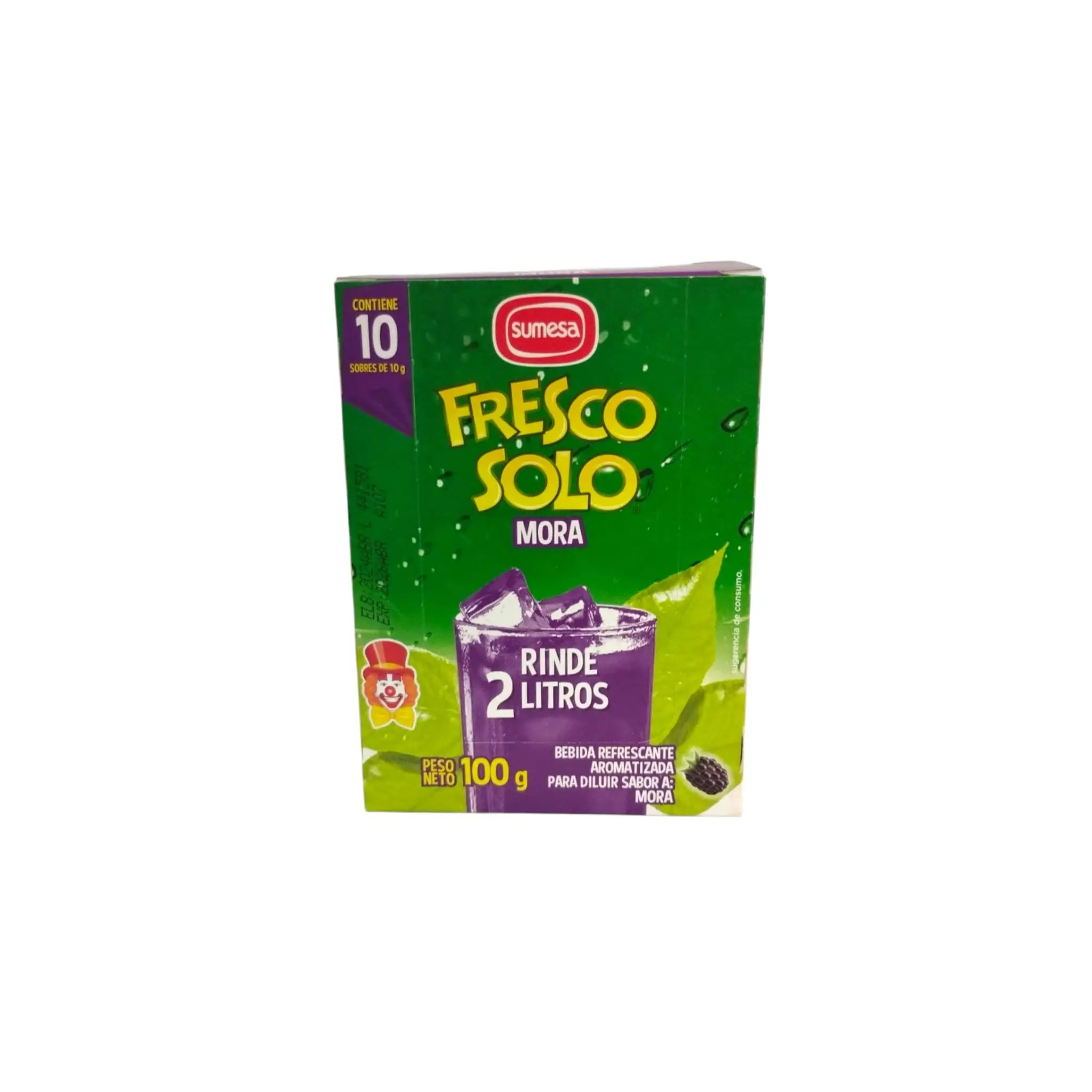 FRESCO SOLO -MORA - FRESCO SOLO - SUMESA - BEBIDA REFRESCANTE AROMATIZADA PARA DILUIR SABOR A MORA - CAJA DE 100 GRAMOS - CONTIENE 10 SOBRES DE 10 GRAMOS CADA UNO