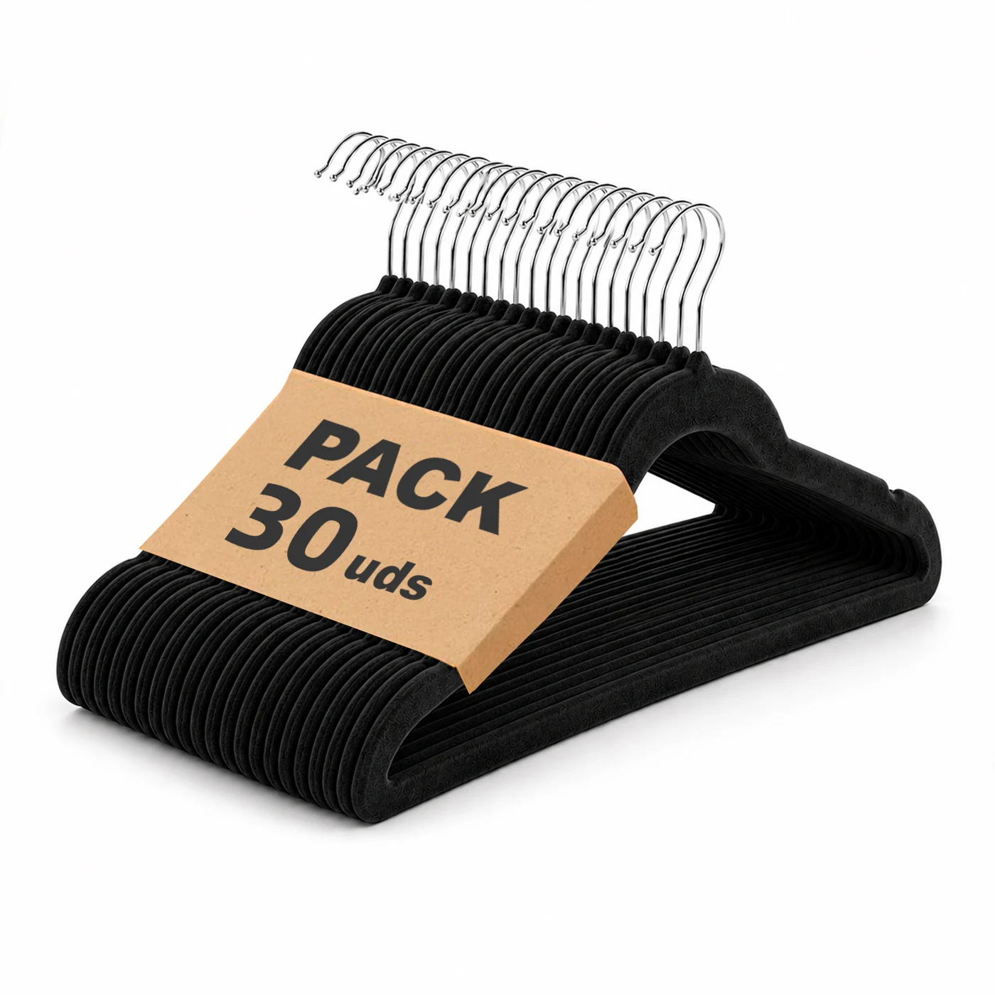 Pack de 30/50 Perchas de Terciopelo Antideslizantes con Ranura y Barra para Pantalones, Perchas Finas de 0,5 grosor con Gancho Giratorio 360, Resistente y Ergonómica