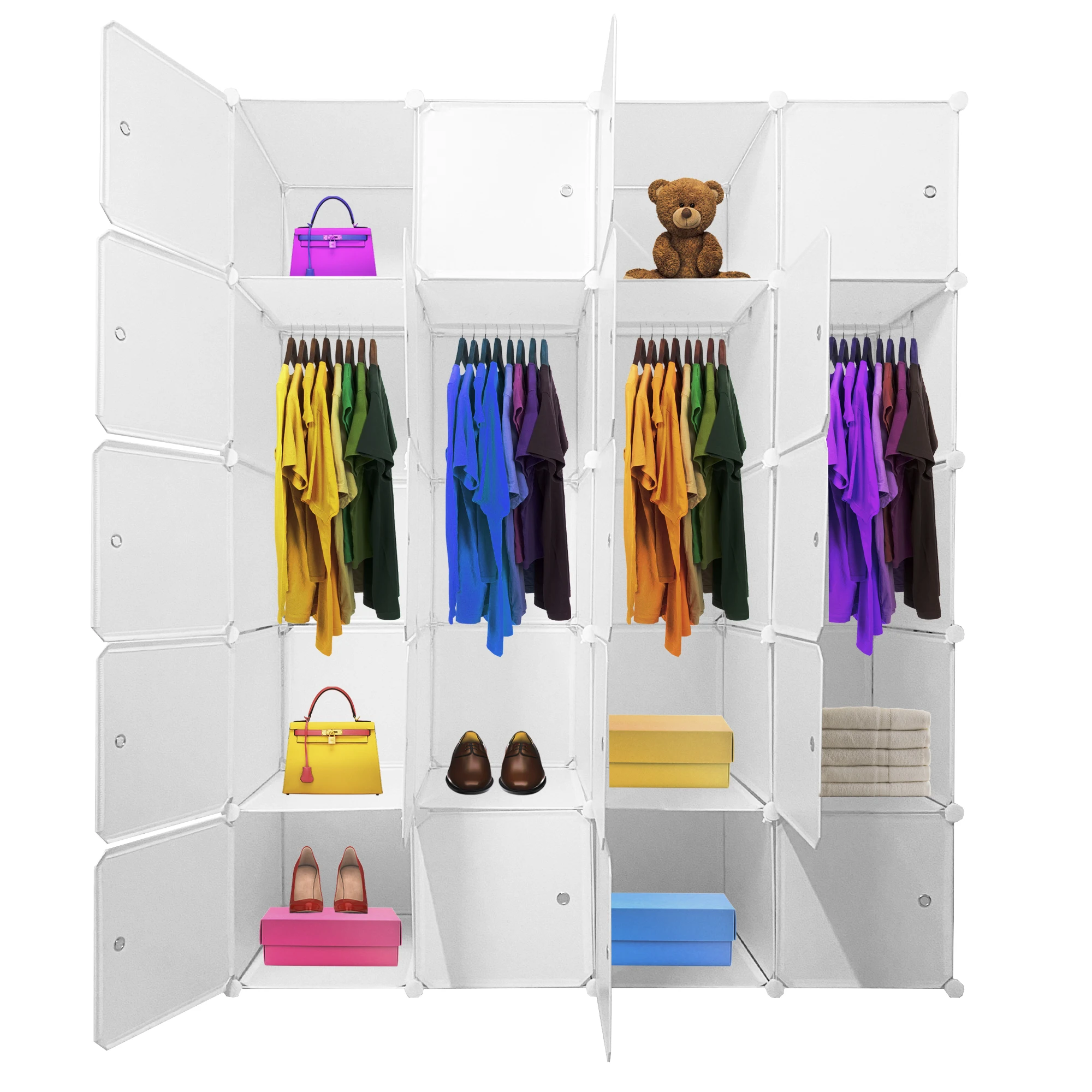 Armario Vestidor Cube Personalizable Boxed Premium Nyana Home 20 Cubos/Puertas Organización del Hogar Perchero Zapatero 183x147x47cm - Versátil y Personalizable - Fácil Limpieza - Resistencia y