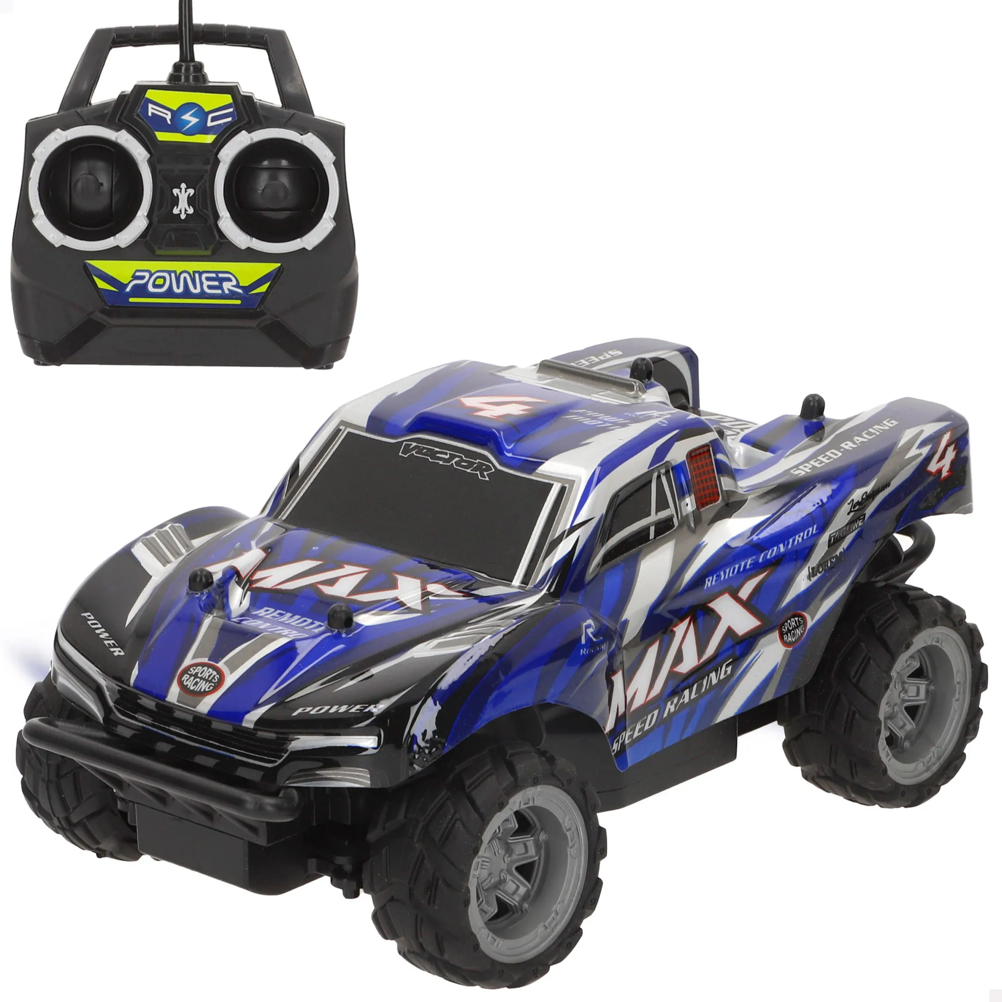 Speed & Go - Coche teledirigido, azul, escala 1:18, 6 direcciones, 8 km/h, alcance de 20 metros, coches radiocontrol para niños, vehículo RC, juguetes 4 años