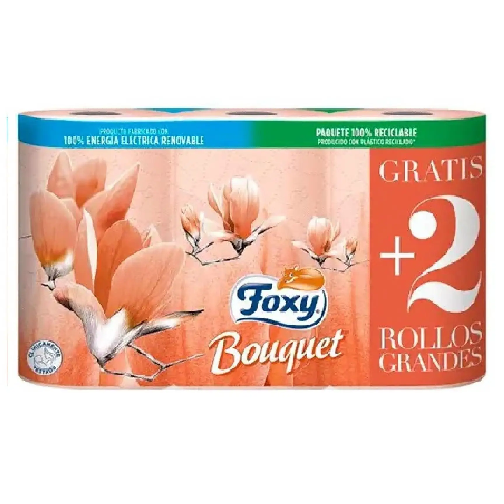 FOXY BOUQUET 42 ROLLOS PAPEL HIGIENICO WC ROSA AZUL Y MELOCOTÓN
