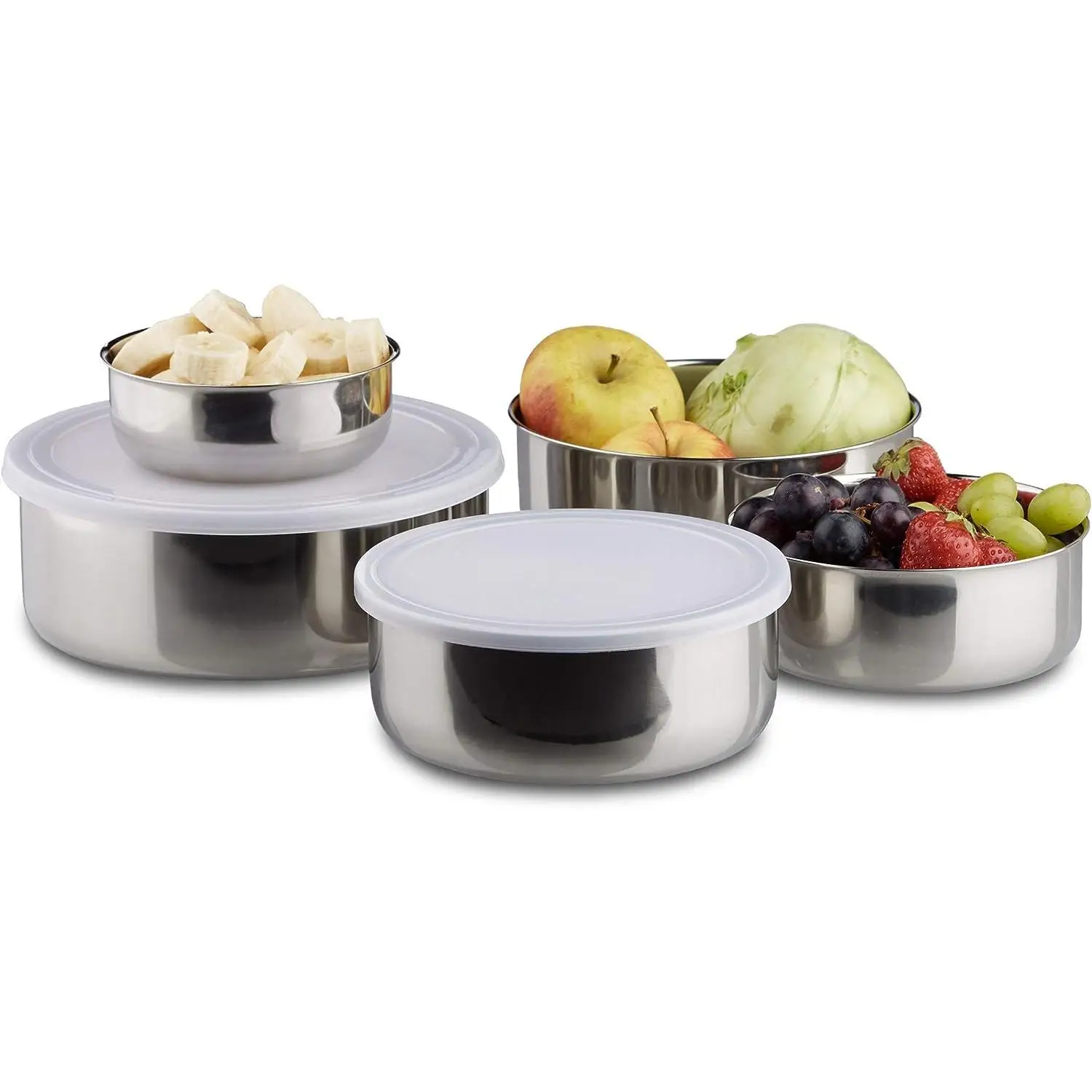 Set 5 Fiambreras Hermético Acero Inoxidable con tapa de Plástico, Envases Acero Inoxidable Hermético, Juegos de recipientes de alimentos de acero inoxidable sellados, Túper Metálico para