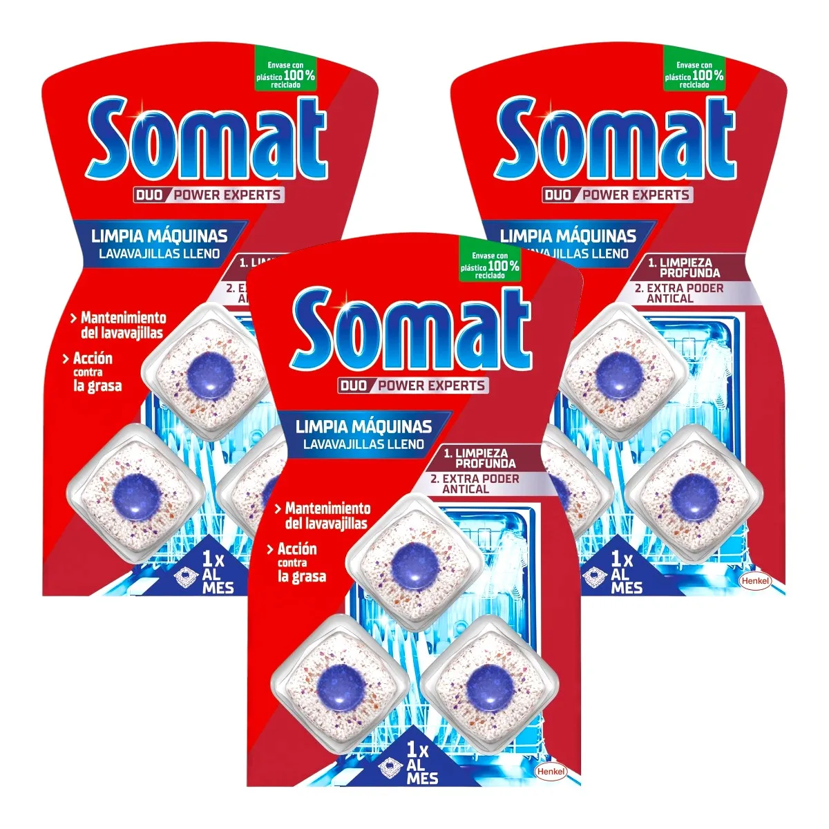 Somat Pack de 3 Bliesters de 3 Aditivos Lavavajillas Pastillas Limpia Máquinas Limpia Lavavajillas para Cal y Grasa Durante el Lavado (9 Pastillas en Total)