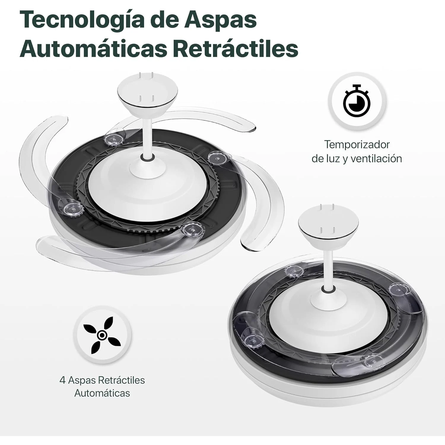 84 w lighted ceiling fan, ultra-quiet, invisible, with remote control and retractable blades, summer-winter function, integrated control, snow white energy class f ostark-leduni