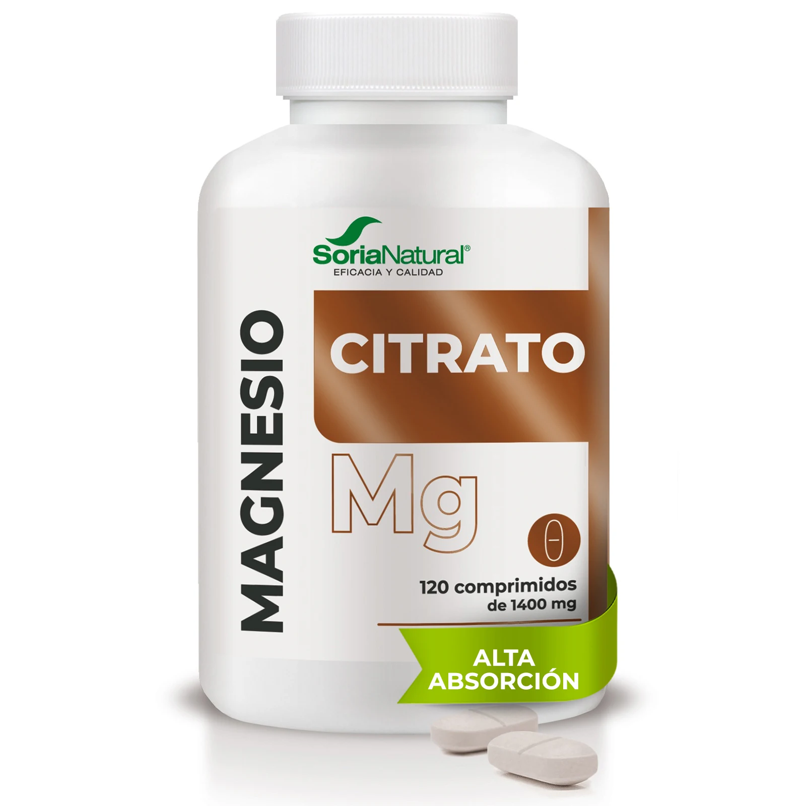 Soria Natural Magnesio Citrato de ALTA ABSORCIÓN - Complemento Alimenticio para Músculos, Huesos Energía y Sistema Nervioso - 120 comprimidos