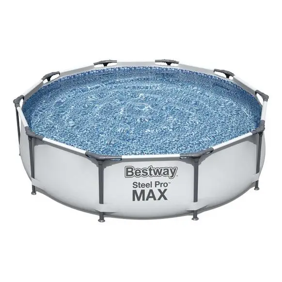 Bestway - Piscina Steel Pro Max Ø305x76 cm desmontable y fácil montaje, incluye depuradora tipo I, resistente material poliéster/PVC, ideal para verano y uso familiar en exterior