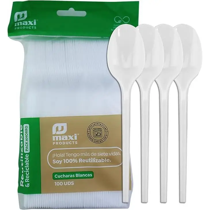 TopRed | Maxi Products - Cucharas Reutilizables Biodegradables - 16.5 Cm/12.5 Cm - Higiénicamente Empaquetadas - Compostables - Libres de BPA - 100% Ecológicas