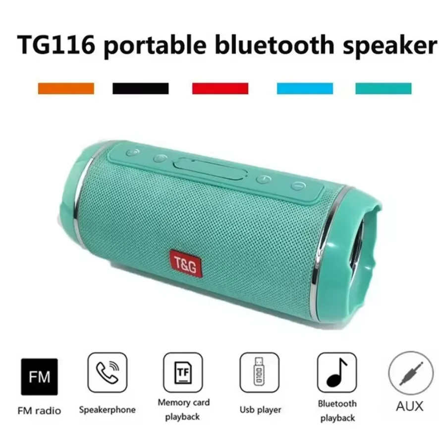 T&G Portable Bluetooth Speaker TG 116, 5W, IPX5 Waterproof, Powerful Stereo Sound for Outdoor Use, Ideal for Music Lovers, Great Portable Speaker.