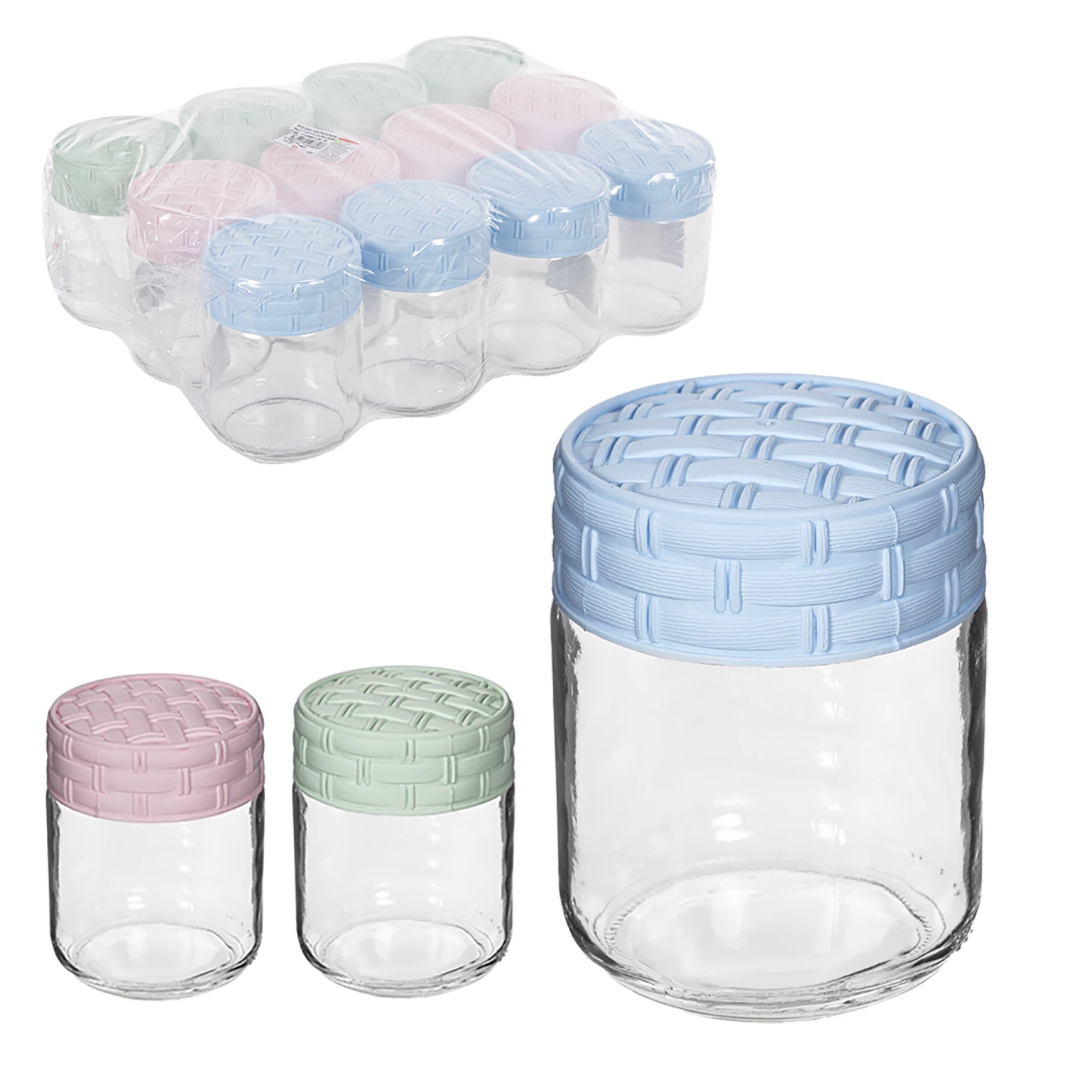 Bote de Cristal con Tapa Ratán. Colores Surtidos. Pack 6 o 12 Tarros de Cristal para Cocina. Almacenaje de Cereales, Legumbres, Líquidos, Verduras, Frutas. Cierre de Rosca para Conservas en