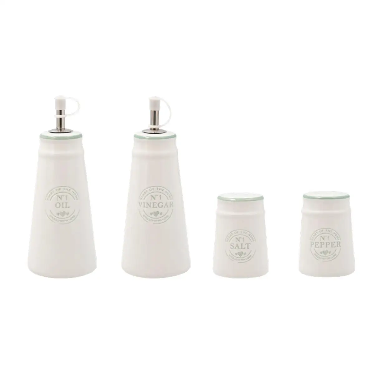 QUID OZON Set 4 pieces vinegars Dolomita Ojon Qu White warm and natural Material for your day to day oil, cruet, salt shaker, Pepper Shaker