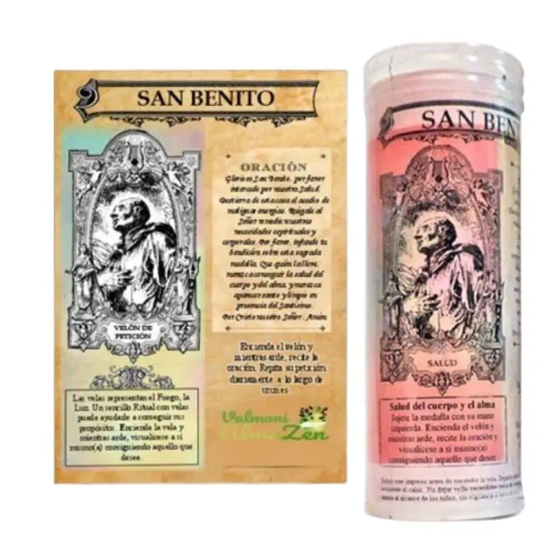 San Benito candle with Ritual medal for protection and requests for health of the body and soul candle against the evil eye Valmoni AlmaZen