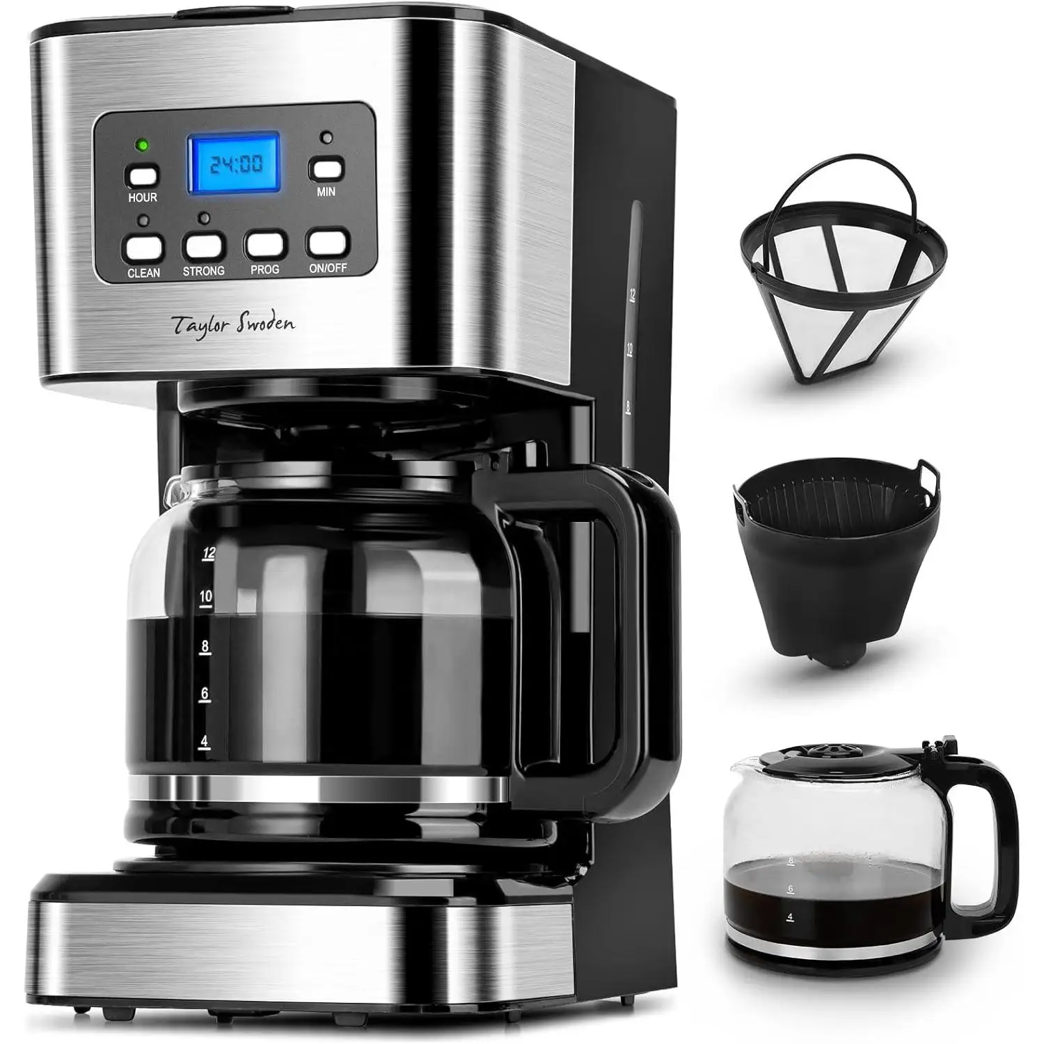 Taylor Swoden Darcy - Cafetera de Goteo con Temporizador Programable, 950W,1.5L(12 Tazas),Pantalla LCD, Filtro Reutilizable, Auto Apagado, Función Mantener Caliente. Función Auto Limpieza