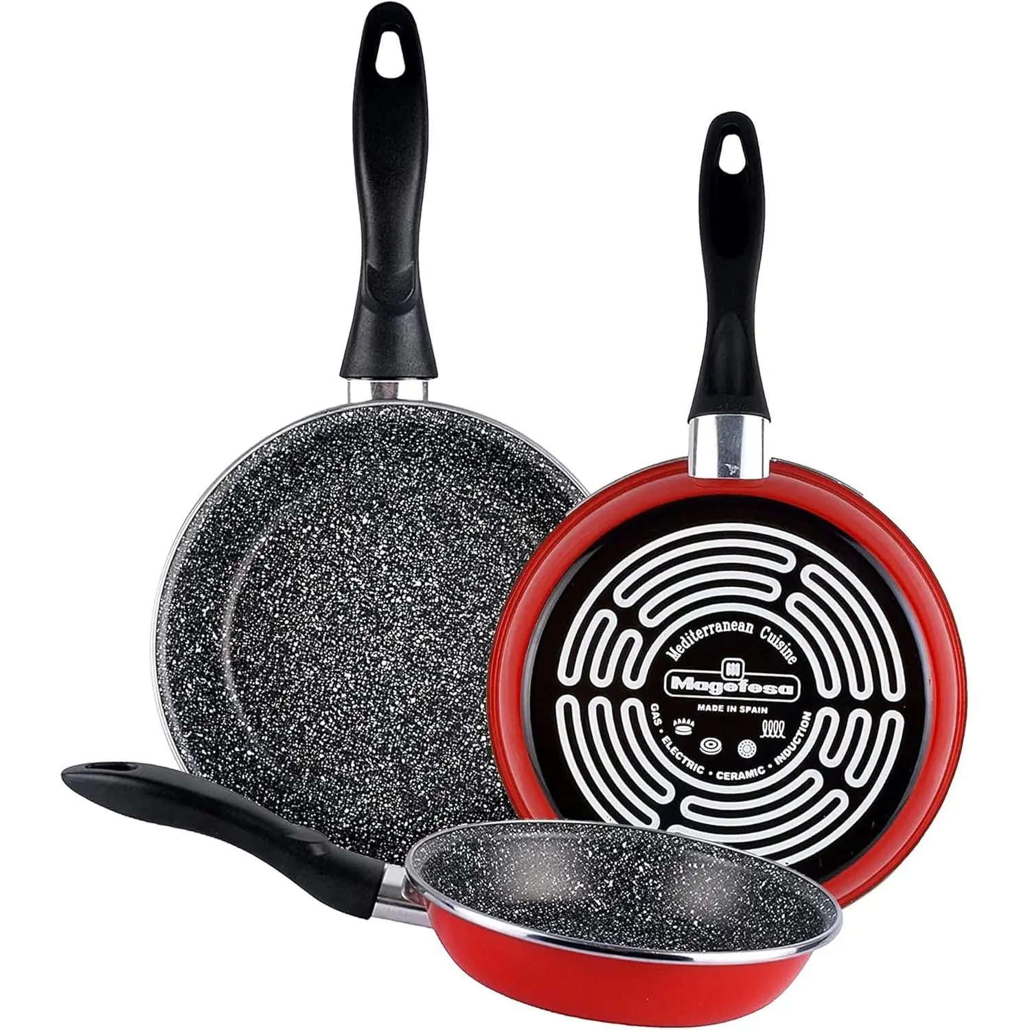 Magefesa K2 Rojo Juego de 3 sartenes (20/24/28)cm de acero vitrificado exterior rojo. Antiadherente bicapa reforzado efecto piedra, aptas para todo tipo de cocinas Vitrinor