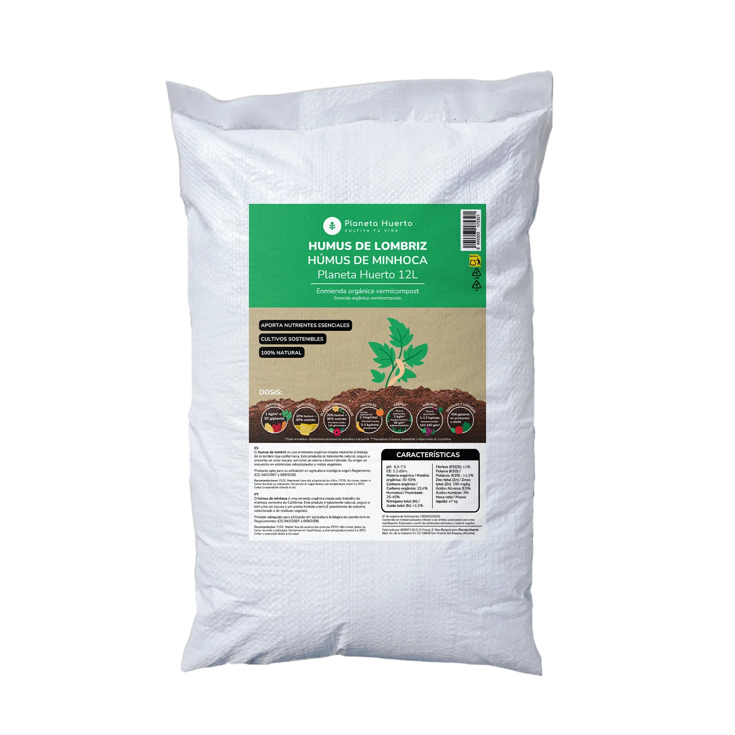 Humus de Lombriz Planeta Huerto 12 L - Fertilizante Orgánico para Plantas